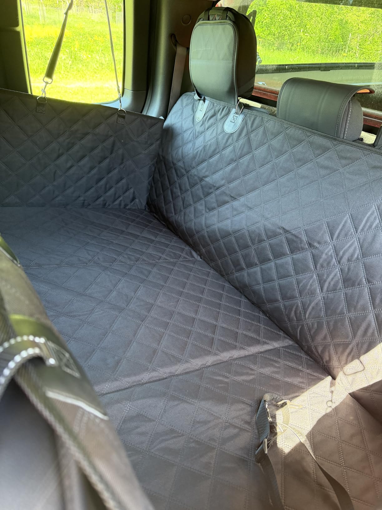 REEVAA 2.0 Hard Bottom Back Seat Extender for Heavy-Duty Dogs, Dog Car Seat Cover with Cushion Sponge, Waterproof Dog Hammock with Mesh Window for Car, Universal Fits for SUV/Small Truck, L, Black customer photo 1