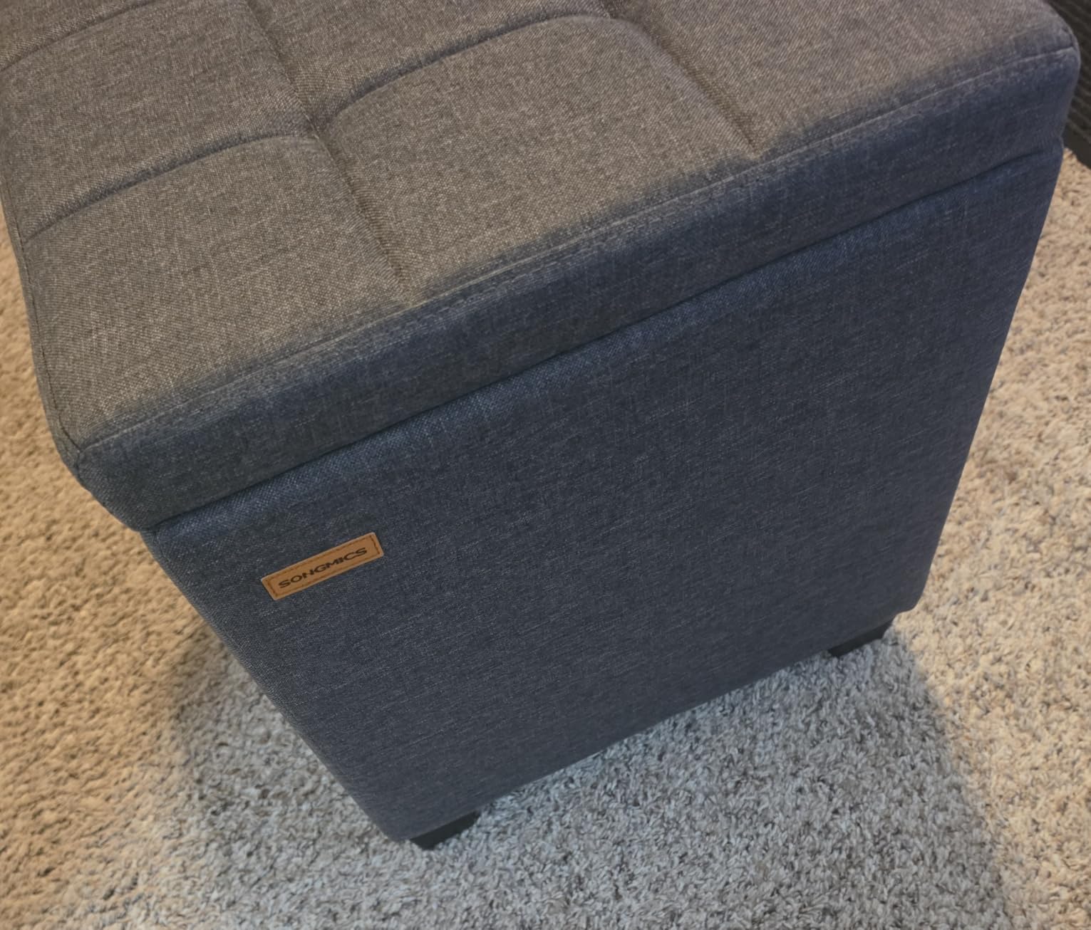 SONGMICS Square Storage Ottoman, Foot Stool Footrest with Legs, Ottoman Cube with Hinged Lid, for Living Room, Bedroom, 16.9 x 16.9 x 18.1 Inches, Linen-Look Fabric, Slate Gray ULOM509GN01 customer photo 1