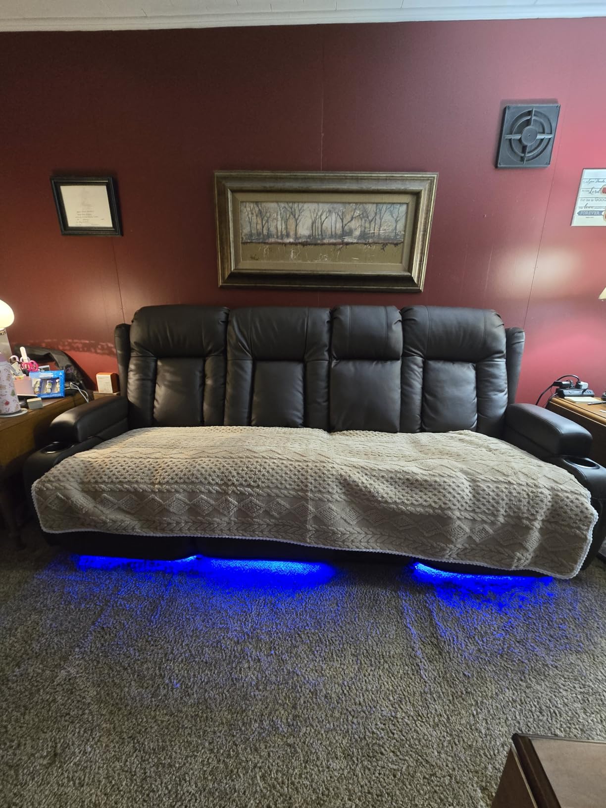TUNYI Power Loveseat Recliner Sofa with Massage & Heat Home Theater Seating with Console RV Recliner Loveseat Sofa with USB/Storage/Side Pocket/LED Light/Speaker (Brown, 4 Seat) customer photo 1