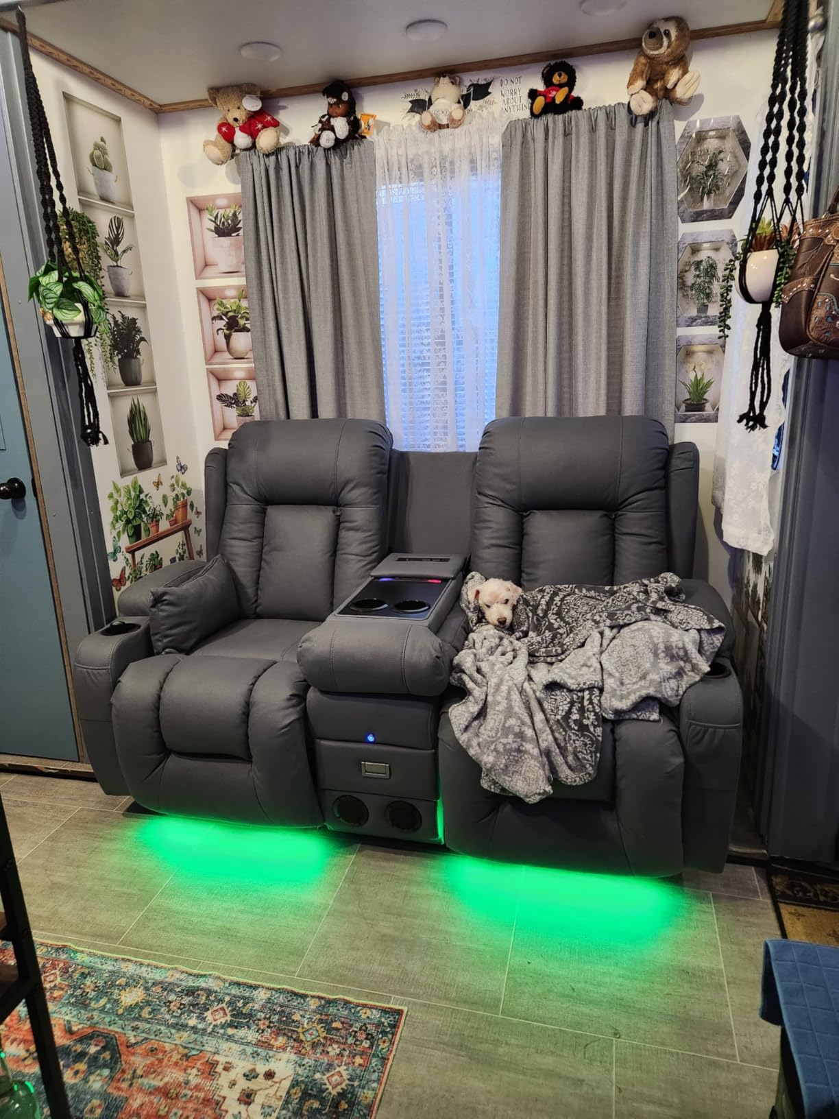 TUNYI Power Loveseat Recliner Sofa with Massage & Heat Home Theater Seating with Console RV Recliner Loveseat Sofa with USB/Storage/Side Pocket/LED Light/Speaker (Brown, 4 Seat) customer photo 2