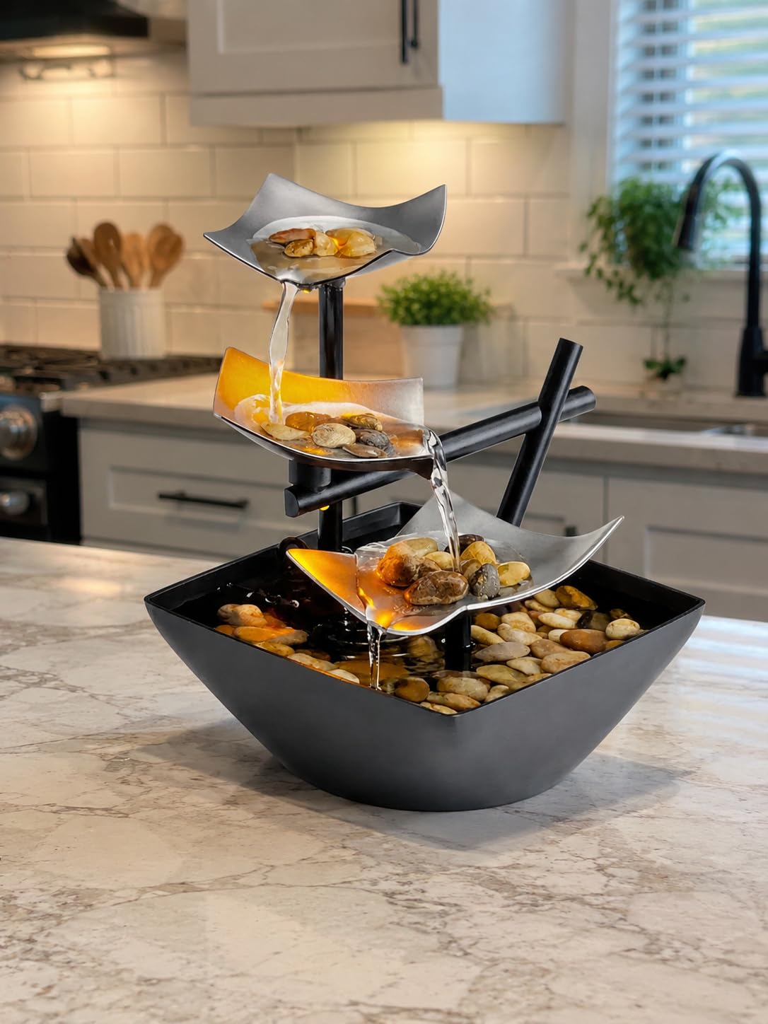 Homedics Tabletop Water Fountain, Home Décor Soothing Sound Machine | Automatic Pump, Deep Basin & Natural River Rocks. Indoor Zen Relaxation for Office, Living Room, or Bedroom, 8.25