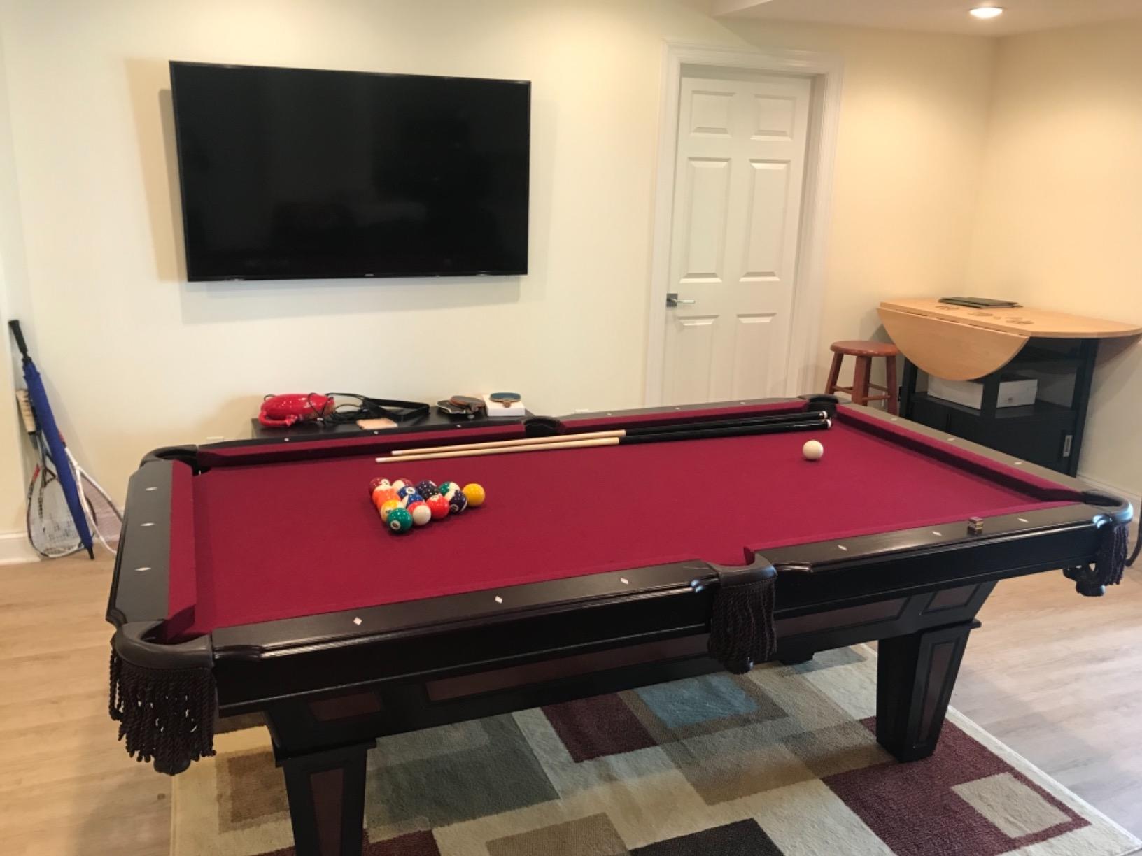 Fat Cat Reno 7.5 Foot Pool Table, Billiard Table with Accuslate Surface, K66 Bumpers, Dark Cherry Finish, Includes Cues and Balls customer photo 1
