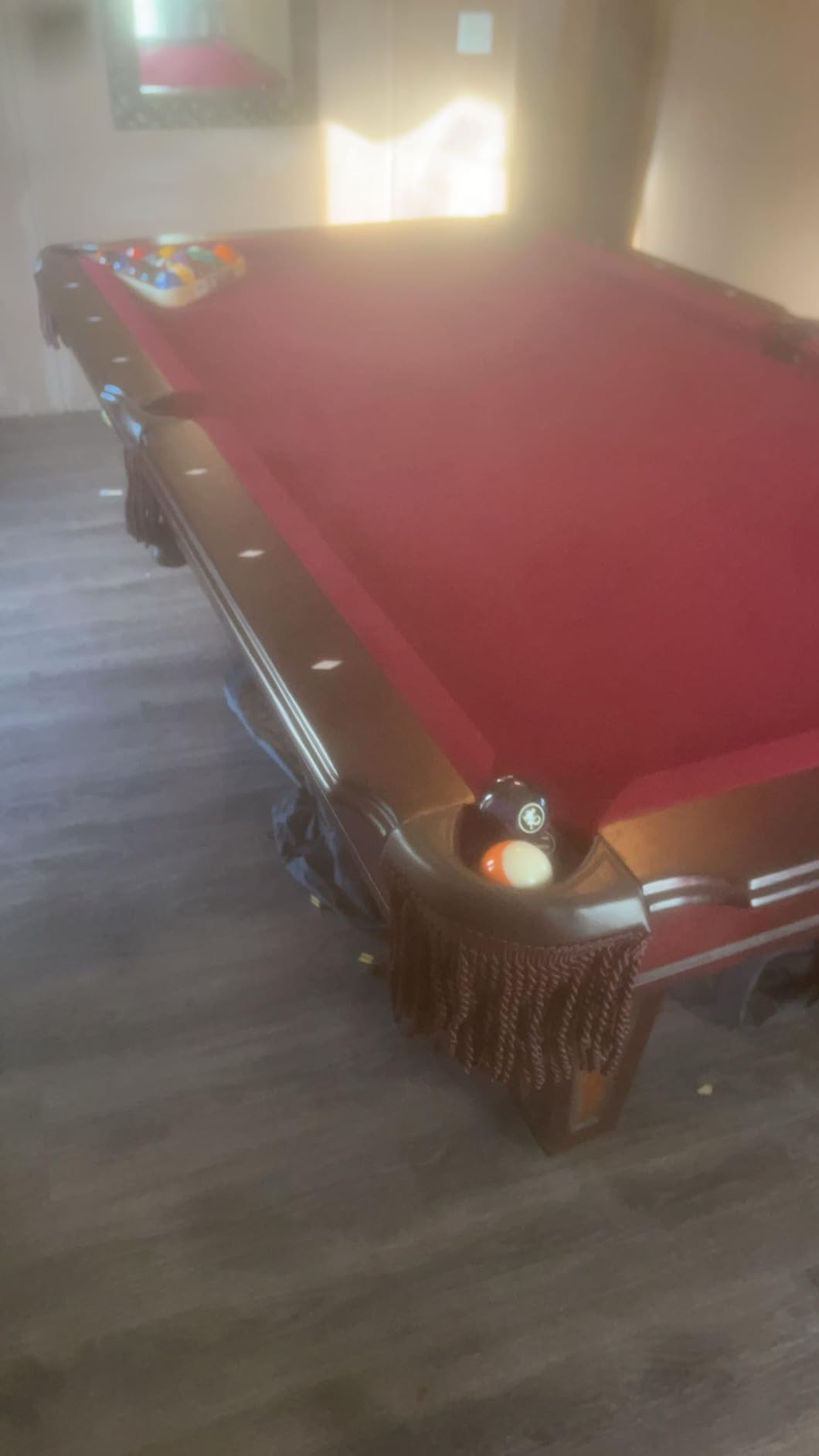 Fat Cat Reno 7.5 Foot Pool Table, Billiard Table with Accuslate Surface, K66 Bumpers, Dark Cherry Finish, Includes Cues and Balls customer photo 2