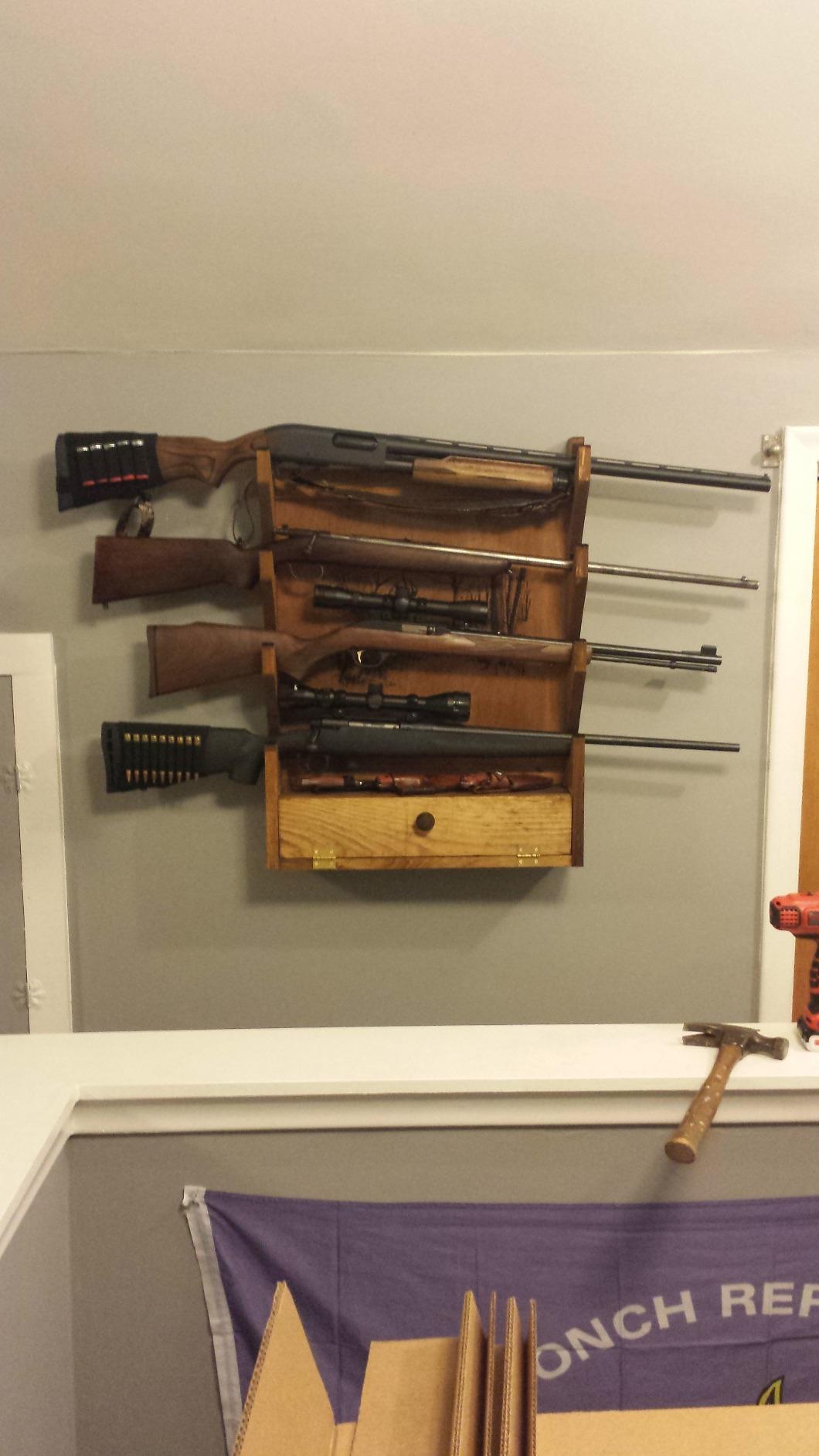 Four-Gun Fully Assembled Wall Mount Wooden Gun Display Rack with Cabinet Storage Compartment for Accessories - Deer Print customer photo 1