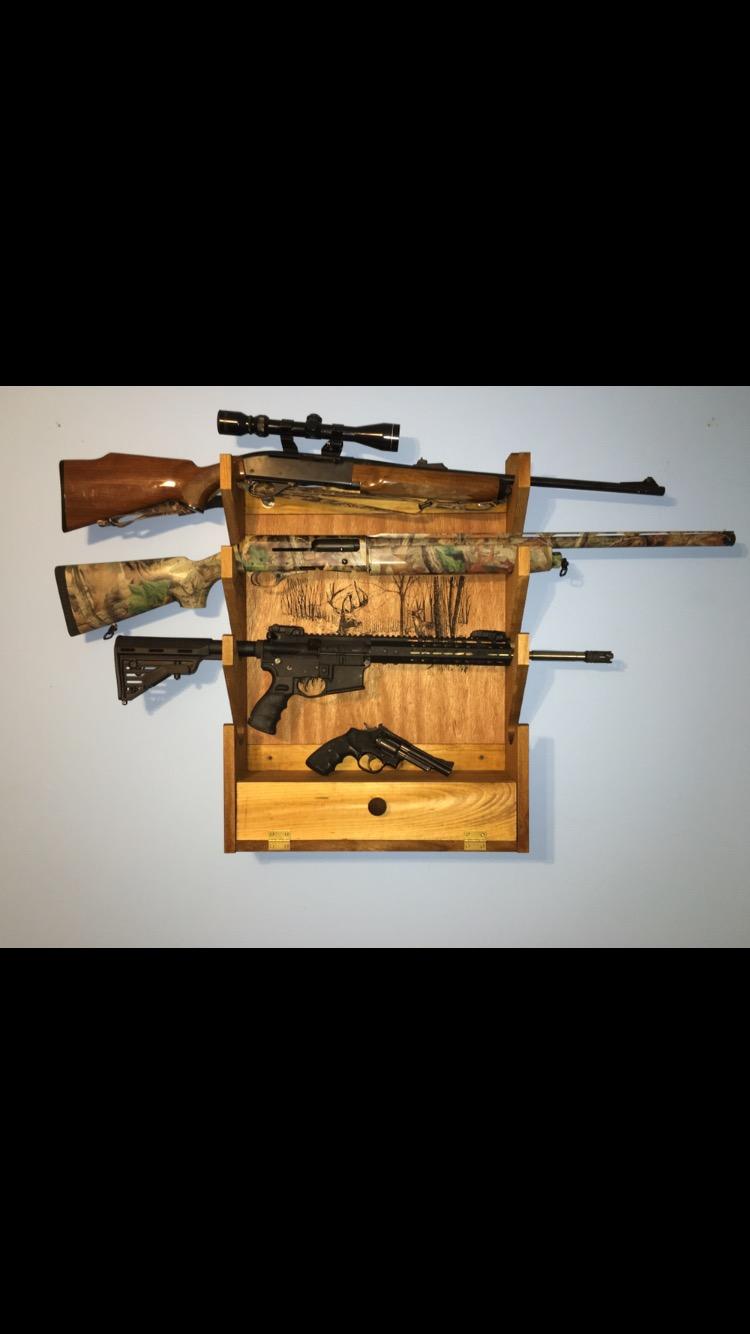 Four-Gun Fully Assembled Wall Mount Wooden Gun Display Rack with Cabinet Storage Compartment for Accessories - Deer Print customer photo 2