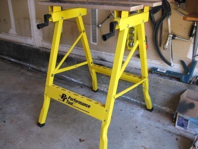 Performance Tool W54025 Portable Folding Workbench and Vise | 200 lb capacity folding work table with printed grid, ruler, protractor, 4 bench dogs and tool storage rail customer photo 2
