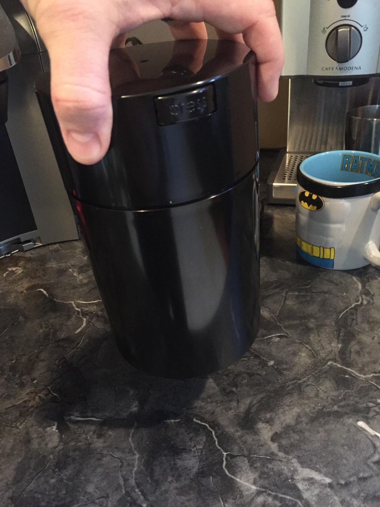 COFFEEVAC 1 LB Airtight Coffee Bean Storage Container, Patented Vacuum Seal, Coffee Grounds Container, 1.85L, Smell Proof, Black Cap and Body customer photo 2