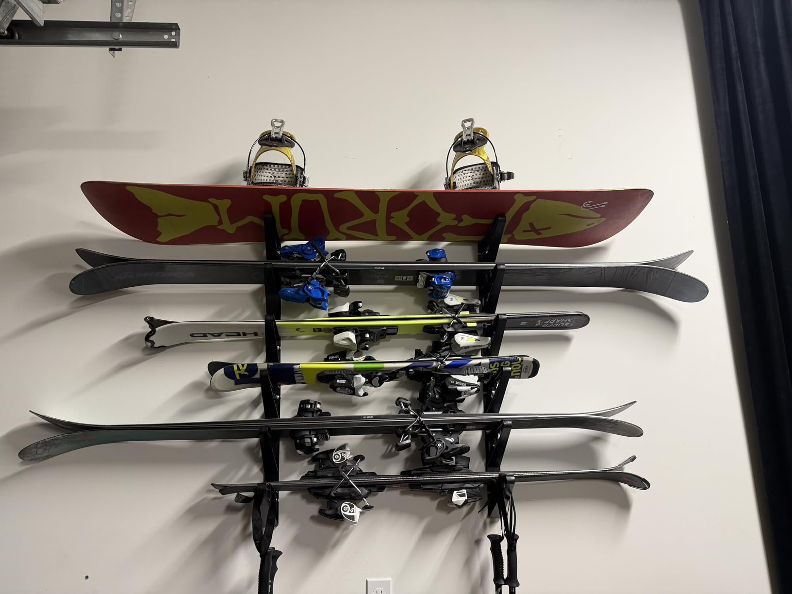 StoreYourBoard Ski Rack - Heavy-Duty Horizontal Ski Wall Mount & Snowboard Wall Mount for Garage Wall Shelving - Snowboards & Gear, Multi-Sport Skateboard Organizer - Skiing Accessories - Holds 3 Pair customer photo 2