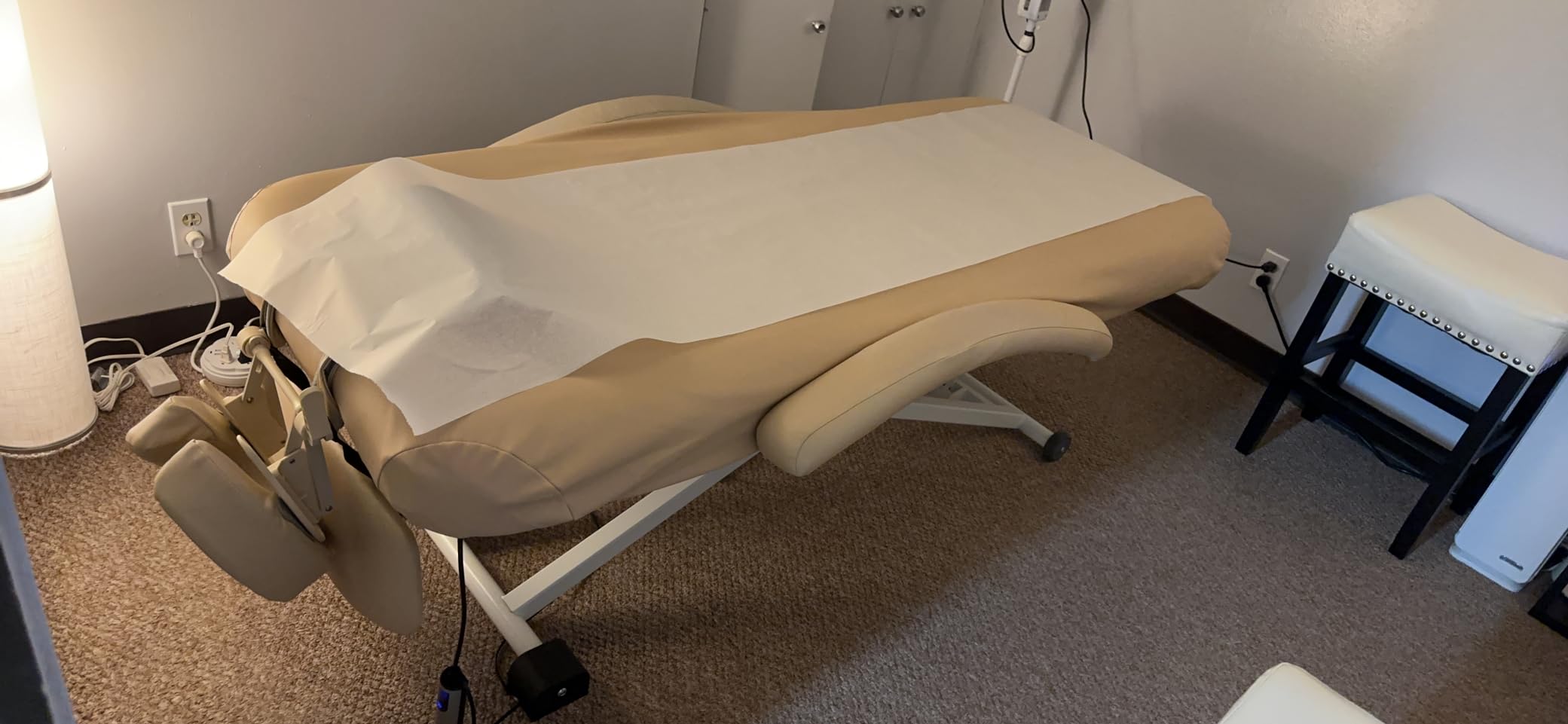 Professional Electric Massage and Spa Table Salon Top Beige, Quiet German Motors, Adjustable Height by Foot Control, Backrest and Knee Section, ADA Compliant Esthetician Bed customer photo 1