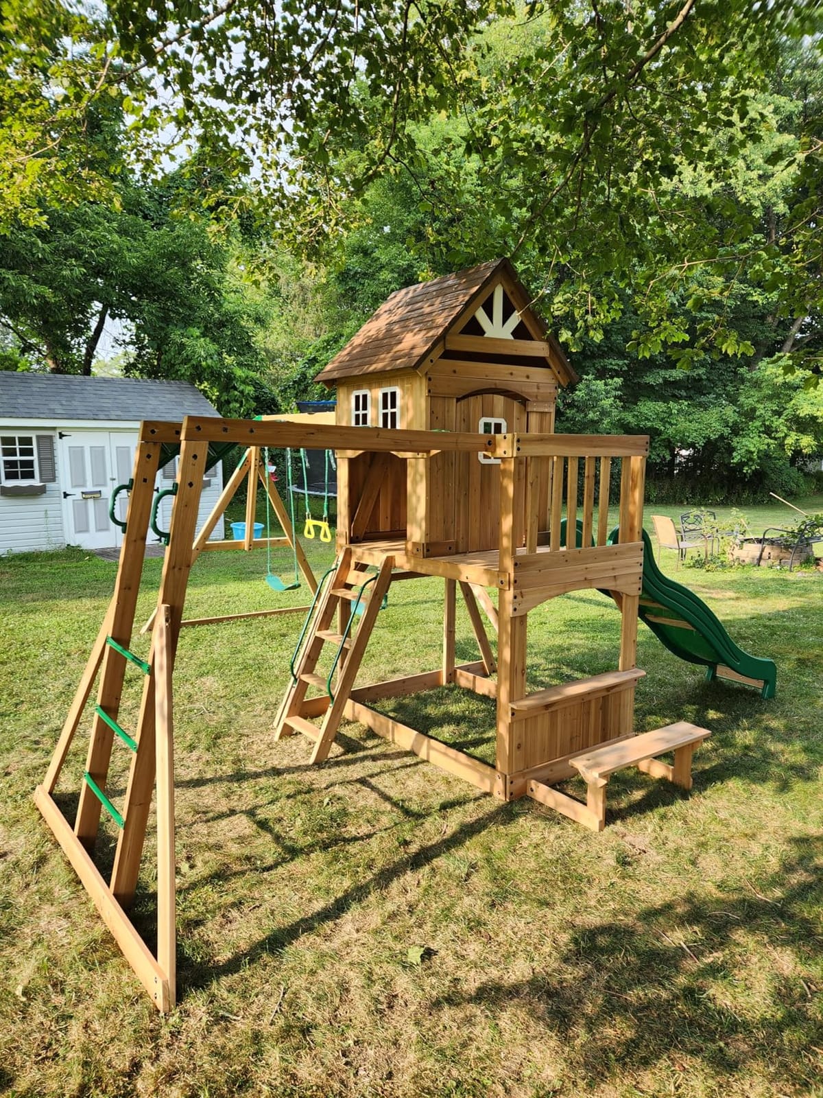 Backyard Discovery Montpelier Cedar Wood Swing Set, Wave Slide, Clubhouse, Monkey Bars, Picnic Area, Snack Bar, Belt Swings, Trapeze, Balcony, Playhouse, Working Door, Ladder, Outdoor Playset customer photo 2