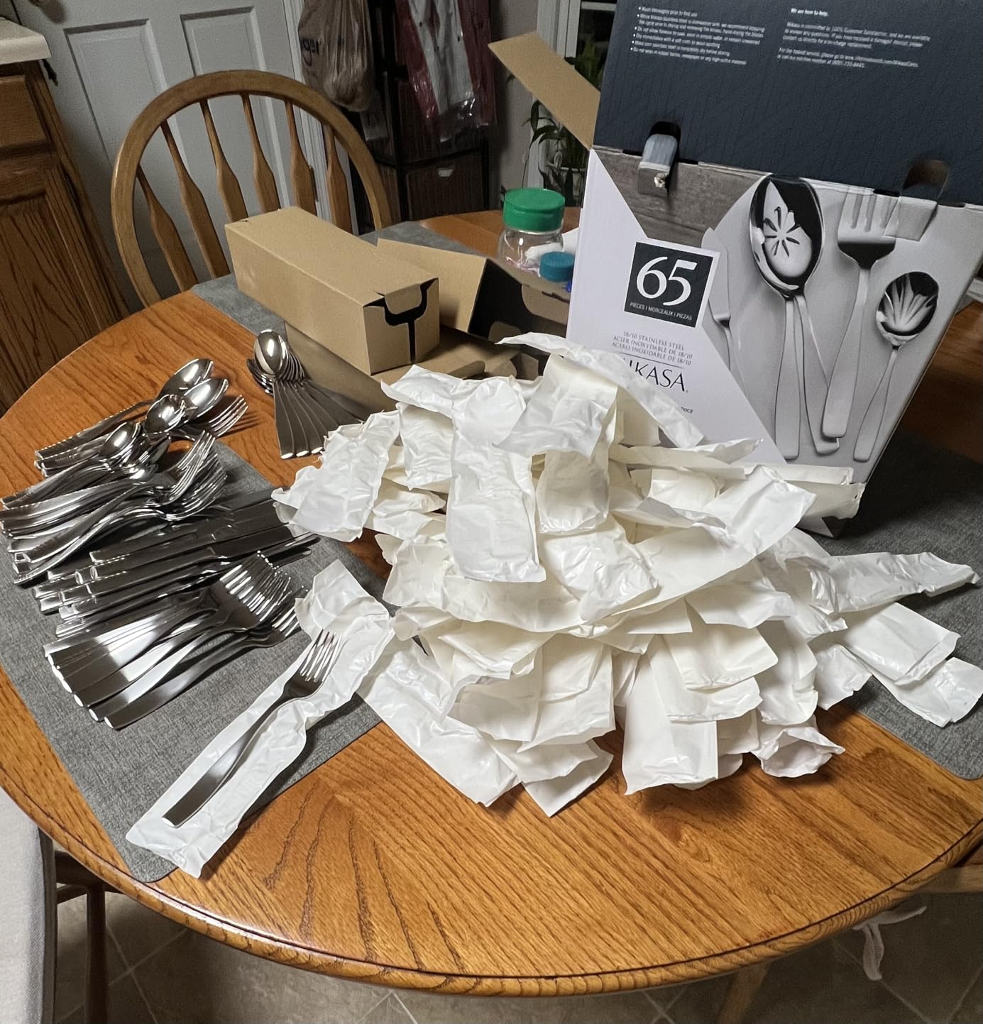 Mikasa Satin Loft 65-Piece Flatware Set, Service for 12, 18/10 Stainless Steel Silverware with Satin Finish, Includes Serving Utensils, Dishwasher Safe customer photo 1