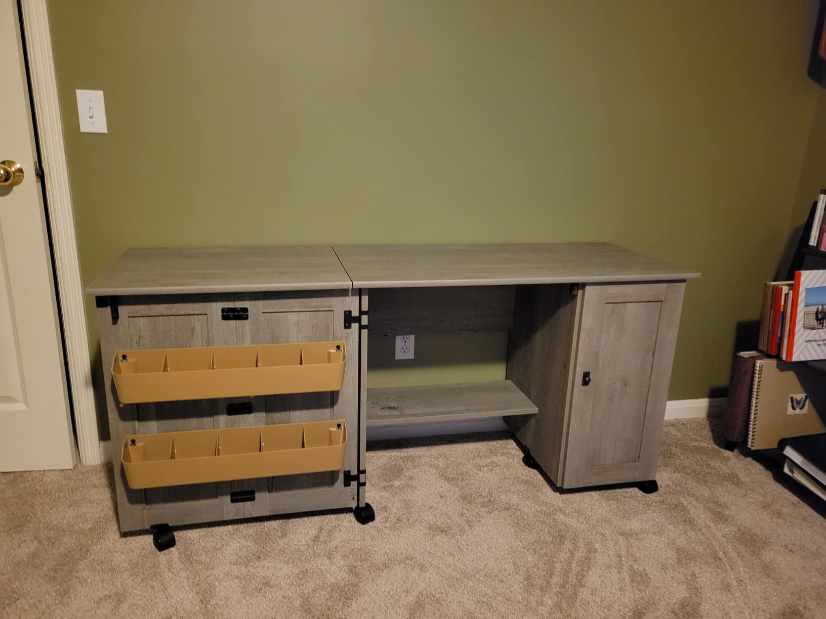 Sauder Folding Sewing Table & Craft Cart Storage Cabinet, in Soft White customer photo 2