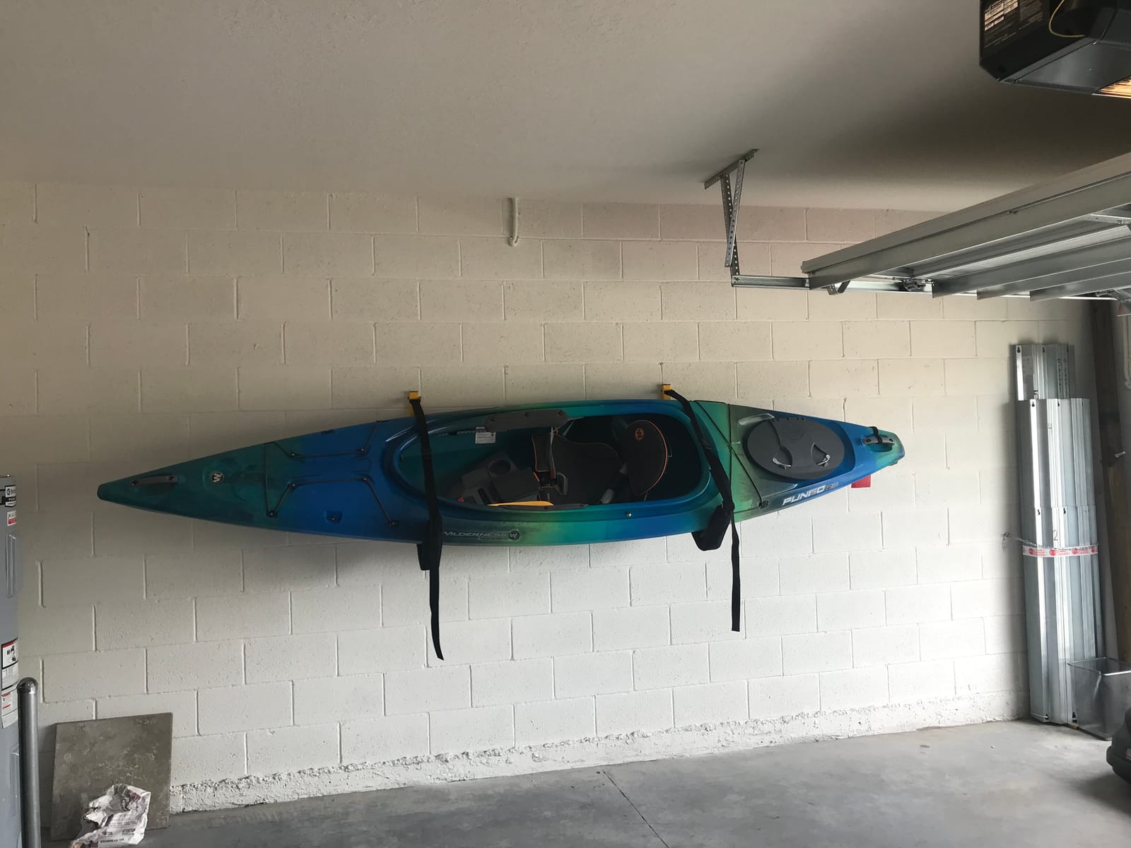 Suspenz Kayak Storage Rack, Big EZ Padded Wall Hangers/Hooks for Kayaks and Canoes, Indoor & Outdoor Wall Mounts, Powder-Coated Steel with Foam Pads & Safety Straps, Holds up to 150 lbs customer photo 1