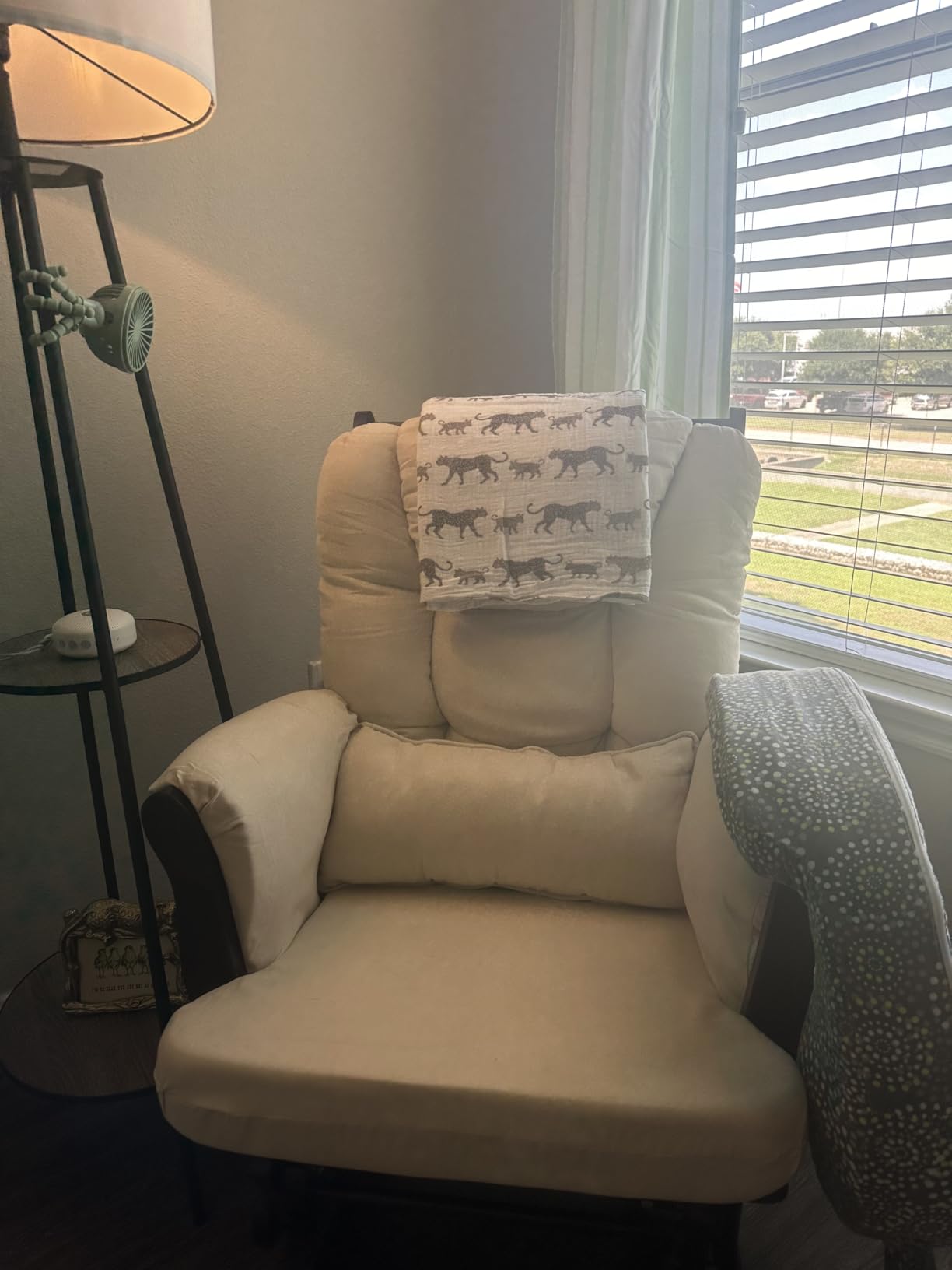 Storkcraft Tuscany Custom Glider and Ottoman with Free Lumbar Pillow (Espresso/Taupe Swirl) - Cleanable Upholstered Comfort Rocking Nursery Chair with Ottoman customer photo 2