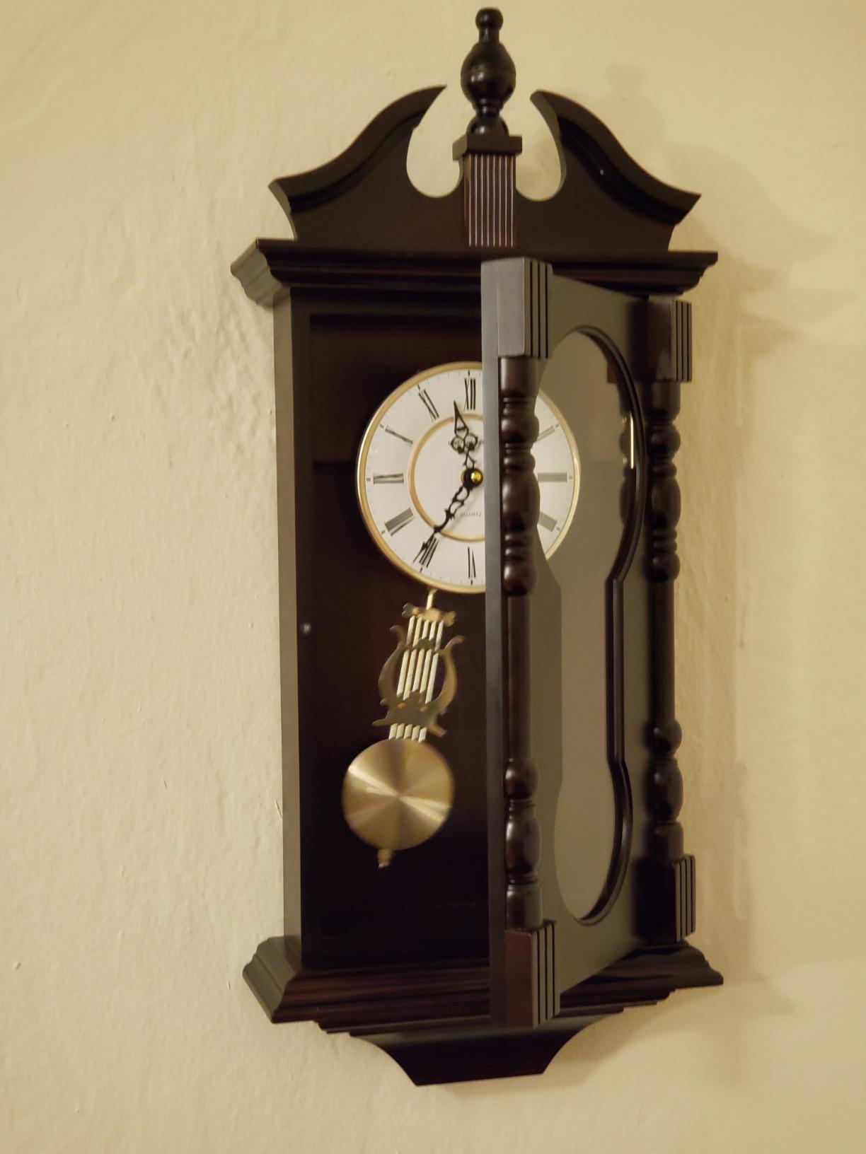 Wall Clocks: Grandfather Wood Wall Clock with Chime. Pendulum Wood Traditional Clock. Makes a Great Housewarming or Birthday Gift Wall Clock Chimes Every Hour with Westminster Melody customer photo 2