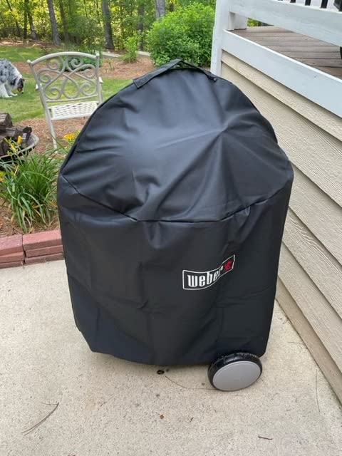 Weber Premium 22‑Inch Charcoal Grill Cover, Black - UV‑Resistant, Breathable & Water‑Resistant Polyester, Secure Strap Fit, Fits 22