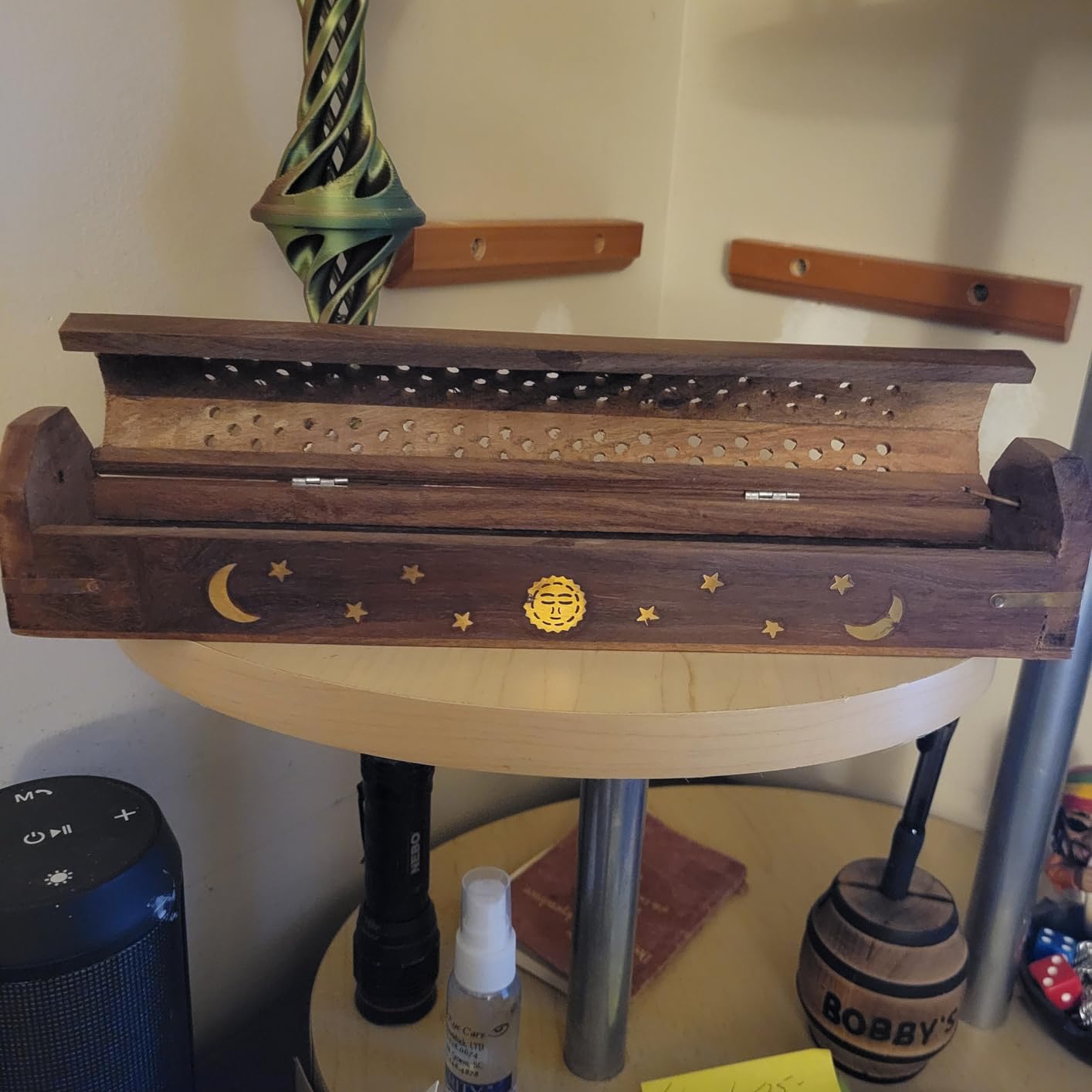 Sheesham Wood Incense Burner Holder - Set of 2 Coffin Style Sun Moon Inlay Handmade Aromatherapy Room Freshener Fragrance Cone Incense Stick Burner Ash Catcher - Zen Home Gift - 12x2x2 customer photo 1