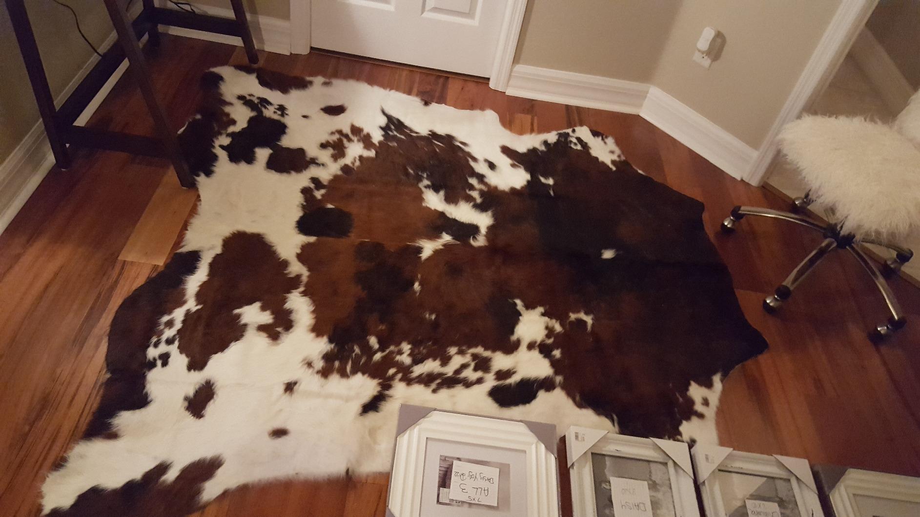Genuine Tricolor Cowhide Rug Large 8x10 Area Fit (Rug Approx 6x7 ft) - Vibrant One-of-a-Kind Hide, Eco-Friendly, Safe for Kids & Pets, Easy to Clean customer photo 1