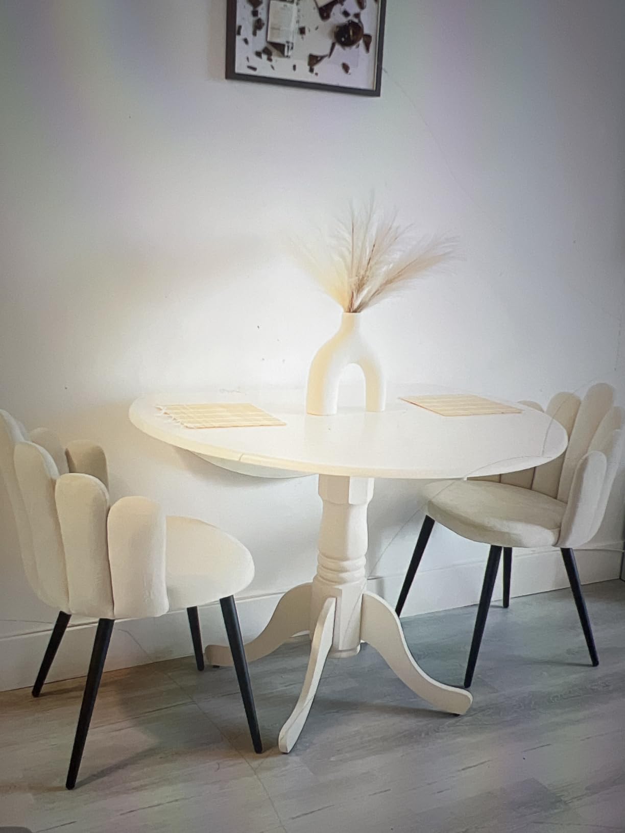 East West Furniture DLT-WHI-TP Dublin Modern Kitchen Table - a Round Dining Table Top with Dropleaf & Pedestal Base, 42x42 Inch, Linen White customer photo 1