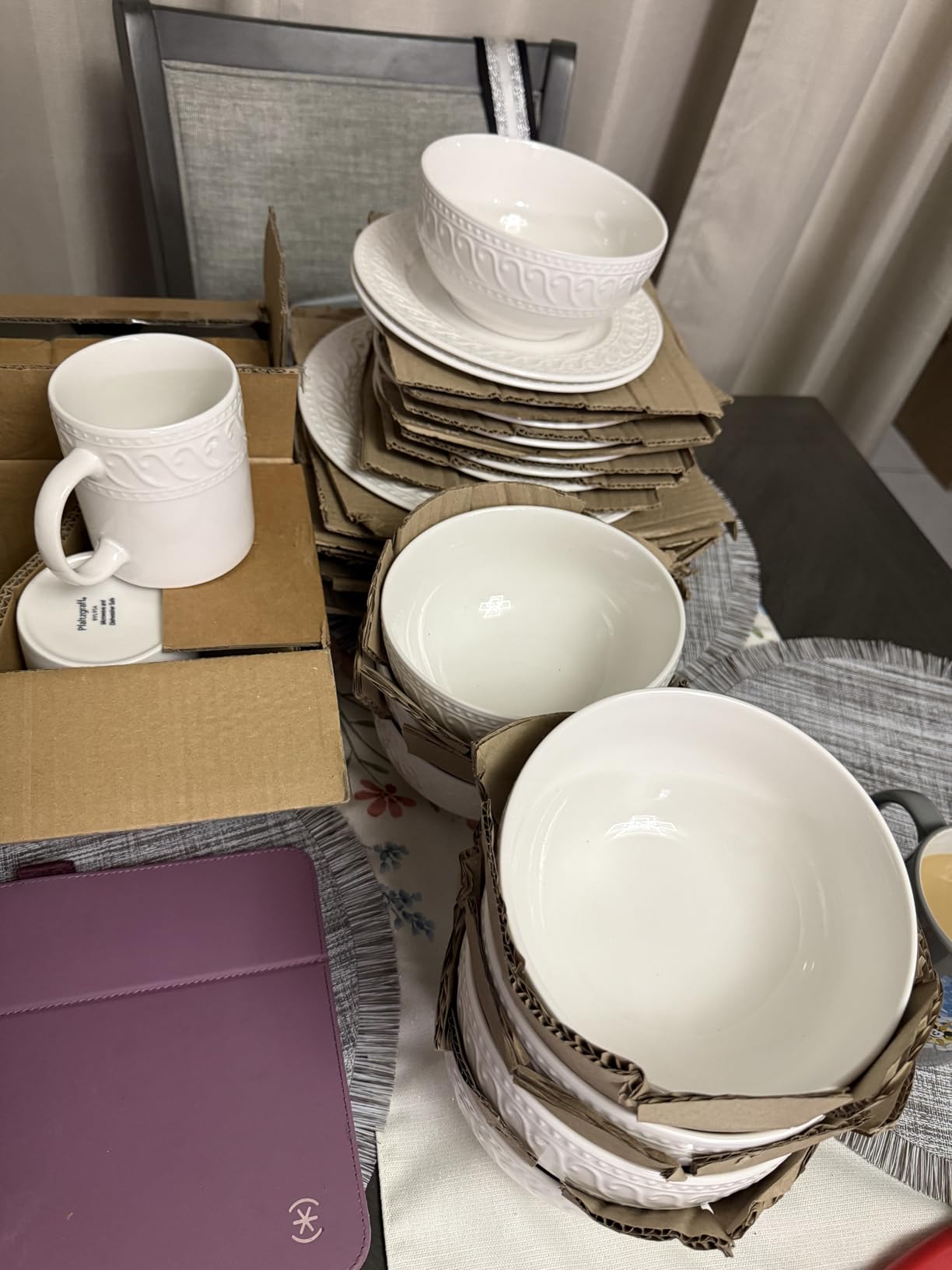 Pfaltzgraff Sylvia Dinnerware Set 32-Piece Service for 8 - White Porcelain Dinner Plates, Salad Plates, Soup Bowls and Mugs with Embossed Scrollwork customer photo 1