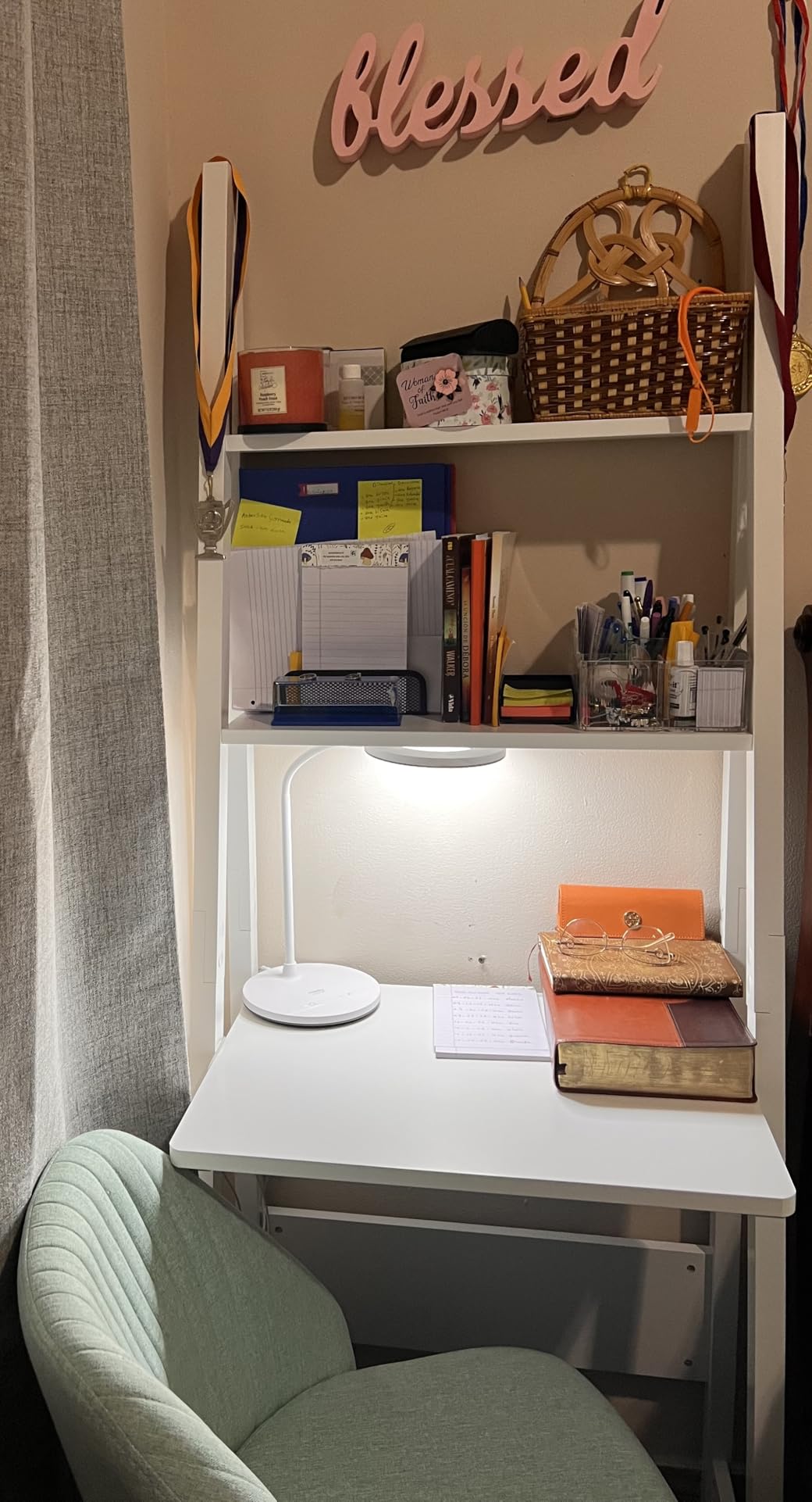 Haotian Ladder Desk with Shelves, Secretary Desk Workstation Bookshelf, White FRG60-W customer photo 1