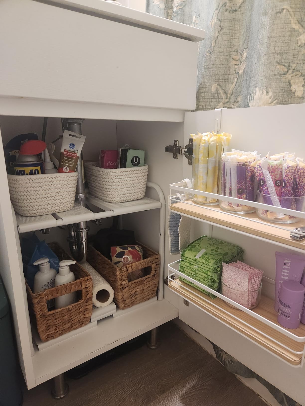 Simple Houseware Under Sink 2-Tier Heavy Duty Expandable Rack Organizer, Adjustable Width 15.75-25 Inches with 4 Shelf Height Levels, Silver customer photo 2