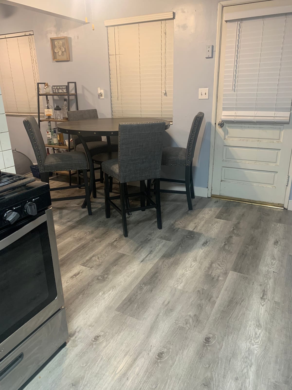 Roundhill Furniture Collection Biony Espresso Wood Counter Height Dining Set with Blue Fabric Nailhead Stools customer photo 1