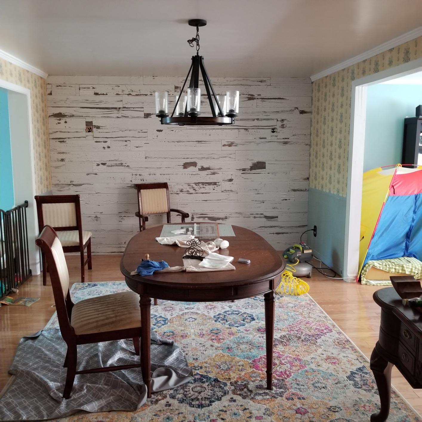 Timeline Skinnies Real Wood Wall Panels, 47.5x5.5x11/32, 10.88 SF per pkg, Set of 6, Easy to Install, Lightweight, Made in America (Distressed White) customer photo 1
