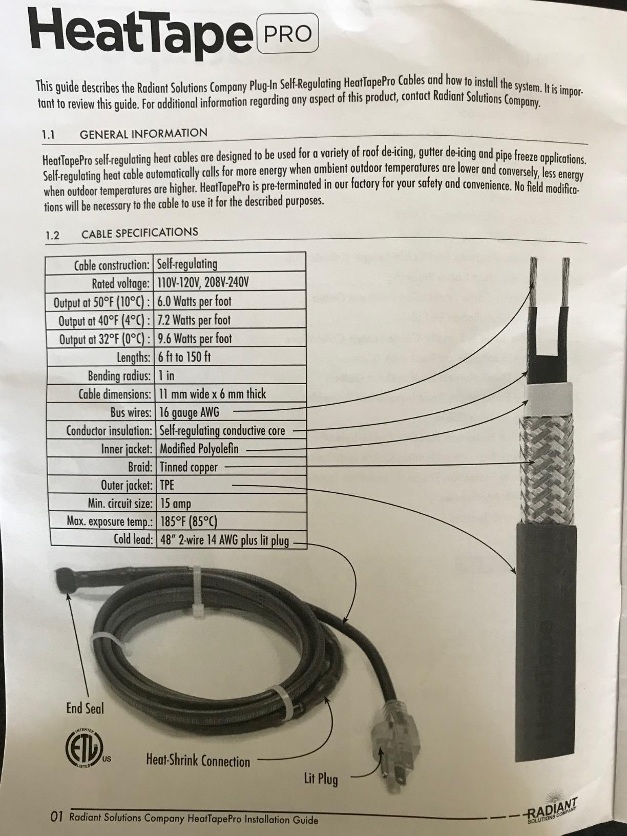 Heat Tape Pro - Self-Regulating Heat Cable - Long Term Ice Dam, Roofing, Gutter & Pipe Freeze Protection - (37 Ft) cable + 10 Ft Power Cord, 120V, 6 watts/FT customer photo 2