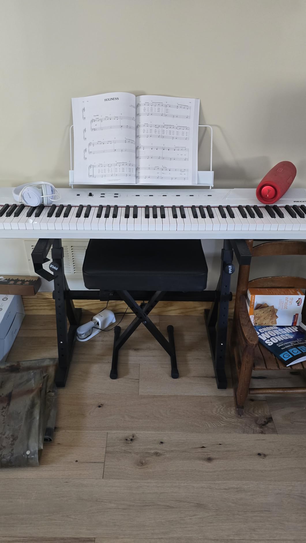 RockJam RJKBB100 Adjustable Padded Piano Bench, Keyboard Stool | Padded piano bench with 4 height=