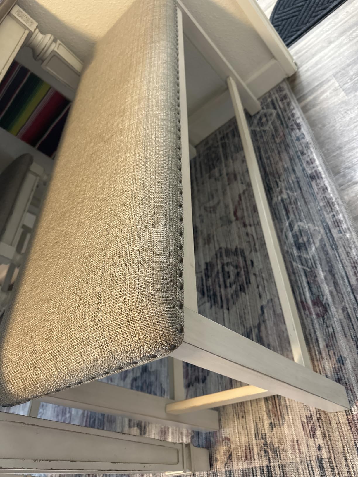 Signature Design by Ashley Bolanburg Casual French Country Upholstered Dining Room Bench with Nailhead Trim, Heavy Woven Fabric, Wood, Antique White & Tan customer photo 1