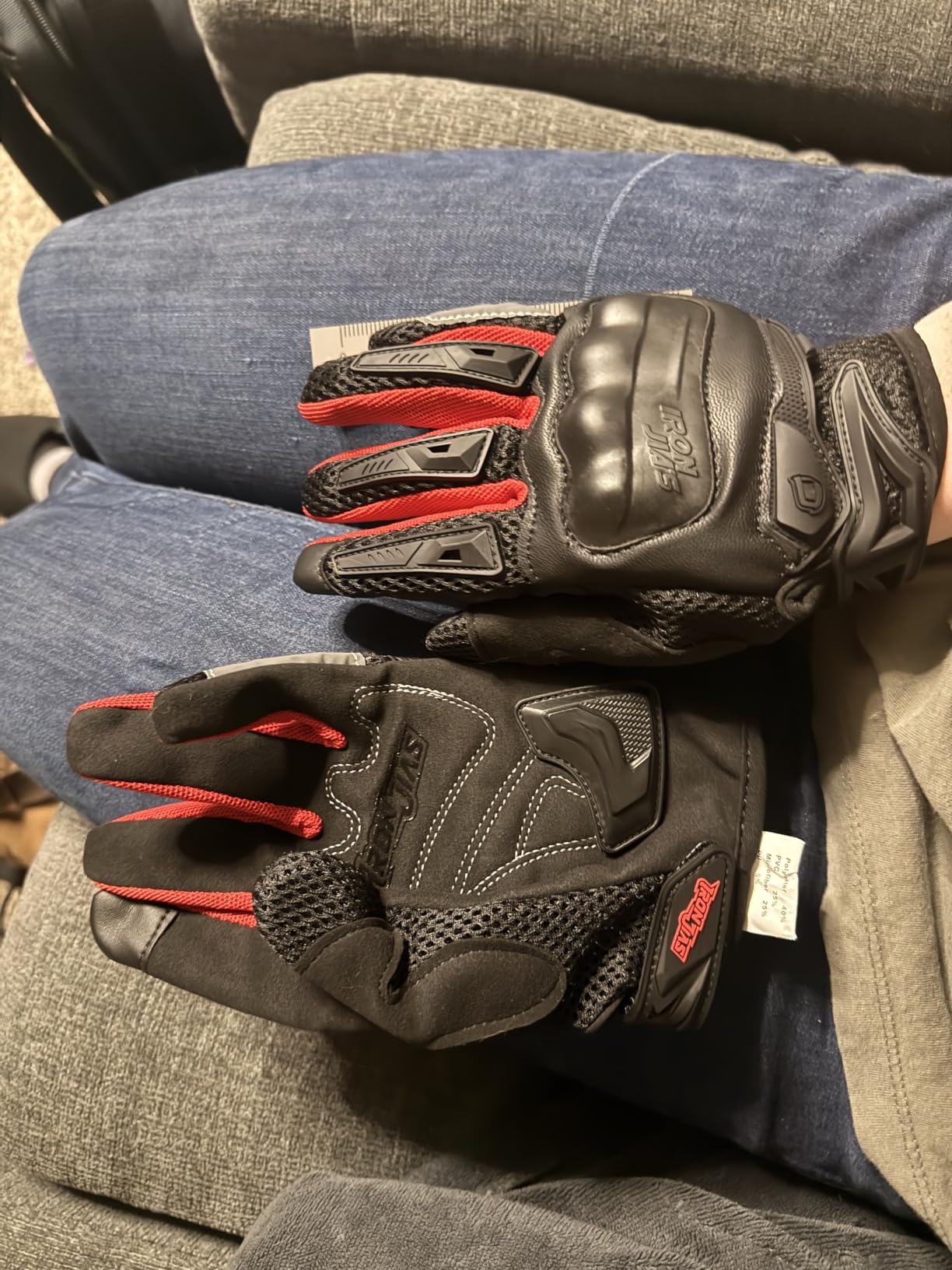 IRON JIA'S Motorcycle Gloves Full Finger Durable for Road Racing Bike Summer Spring Powersports Support Touch Screen Black-XL customer photo 2