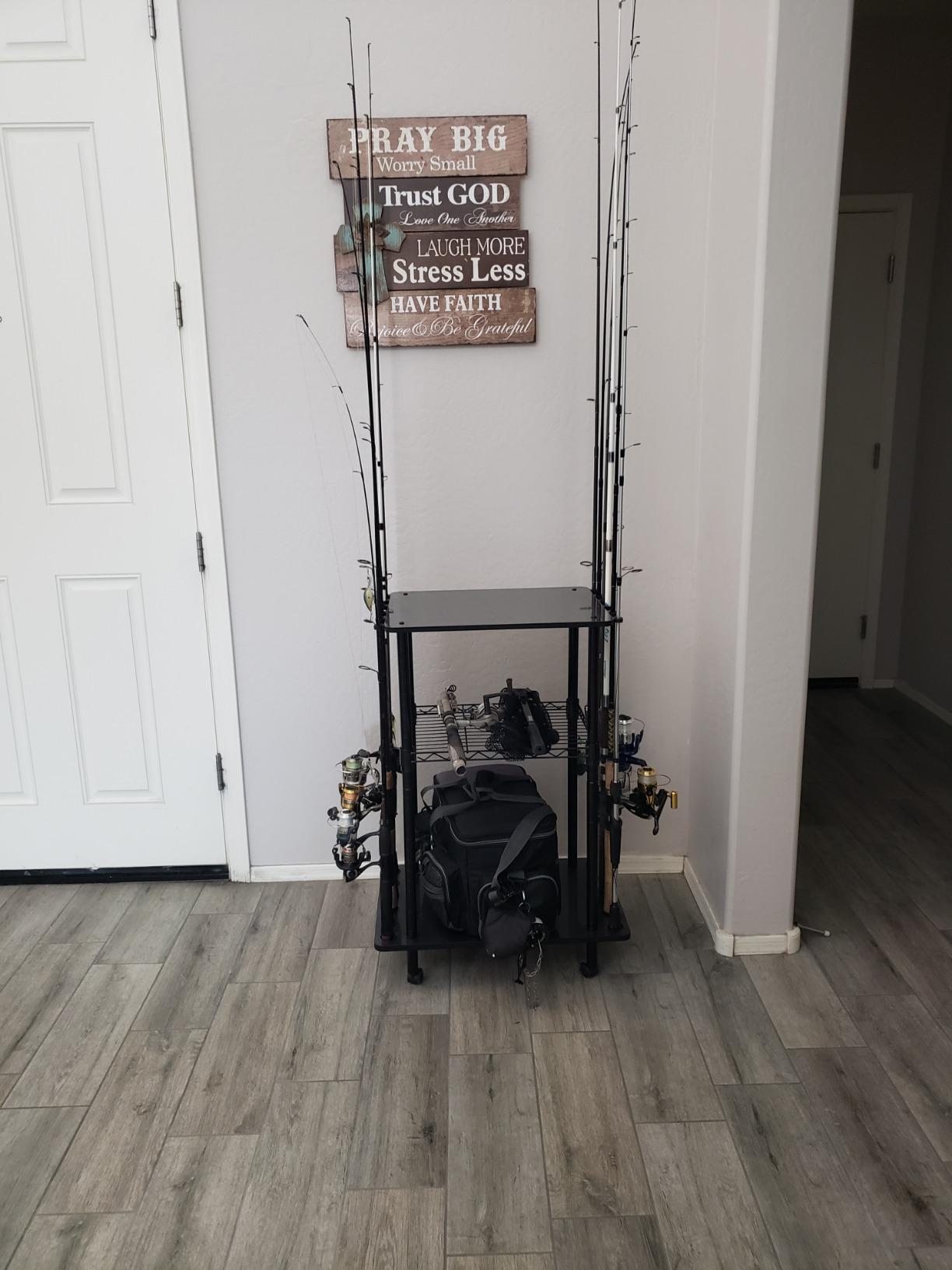 Rush Creek Creations Fishing Rod Holders for Garage W/ Lockable Wheels | 3-Tier Fishing Pole Rack Organizer, Rolling Fishing Storage Organizer, 12-Rod Capacity, For Garage, Tackle Box, Fishing Tackle customer photo 1