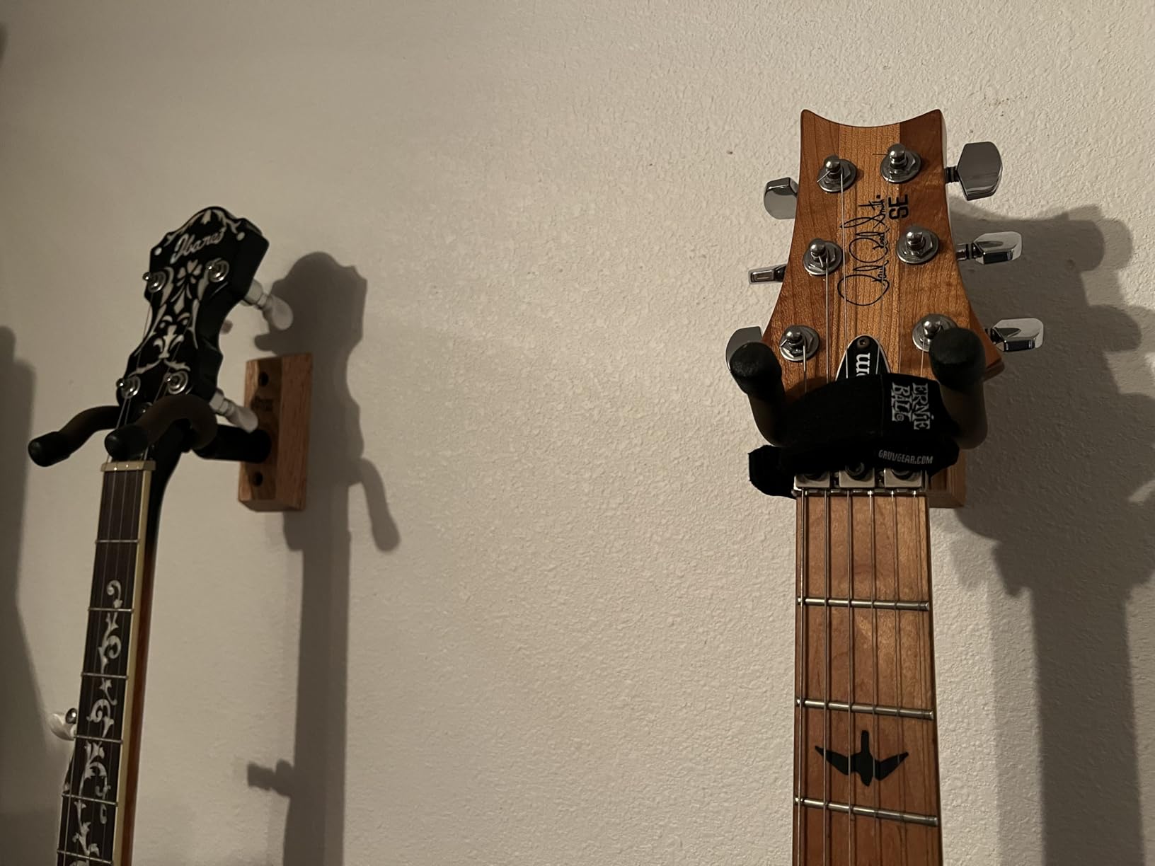 String Swing Guitar Wall Mount 3 Pack, Hangers, Holder Hook for Wall, Fits All Size Acoustic, Electric, Bass - Black Walnut Hardwood, Made in USA customer photo 1