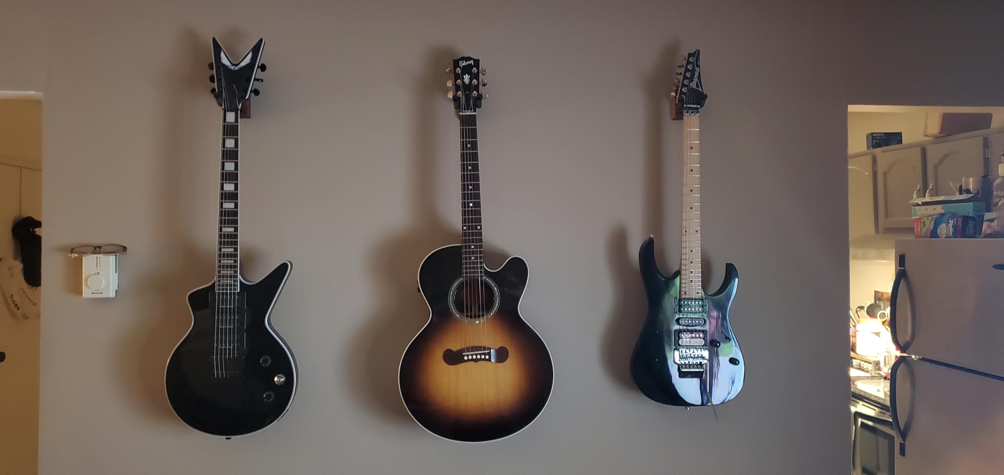 String Swing Guitar Wall Mount 3 Pack, Hangers, Holder Hook for Wall, Fits All Size Acoustic, Electric, Bass - Black Walnut Hardwood, Made in USA customer photo 2