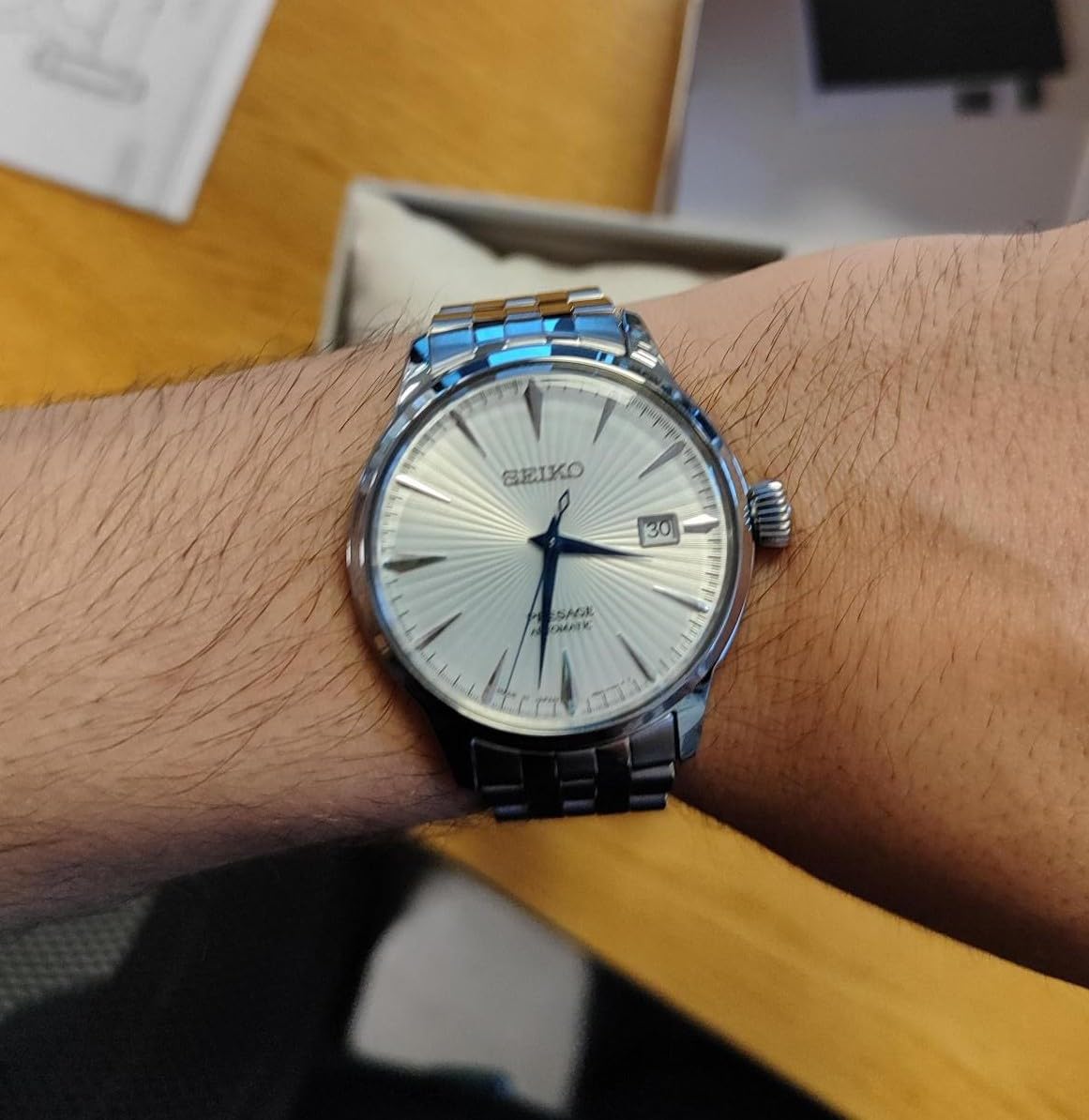 SEIKO Automatic Watch for Men - Presage Cocktail Time - Patterned Dial | Gloss Finish, Date Calendar, Stainless Steel, Water-Resistant 50M, 41-Hour Reserve Power, See-Through Caseback customer photo 1