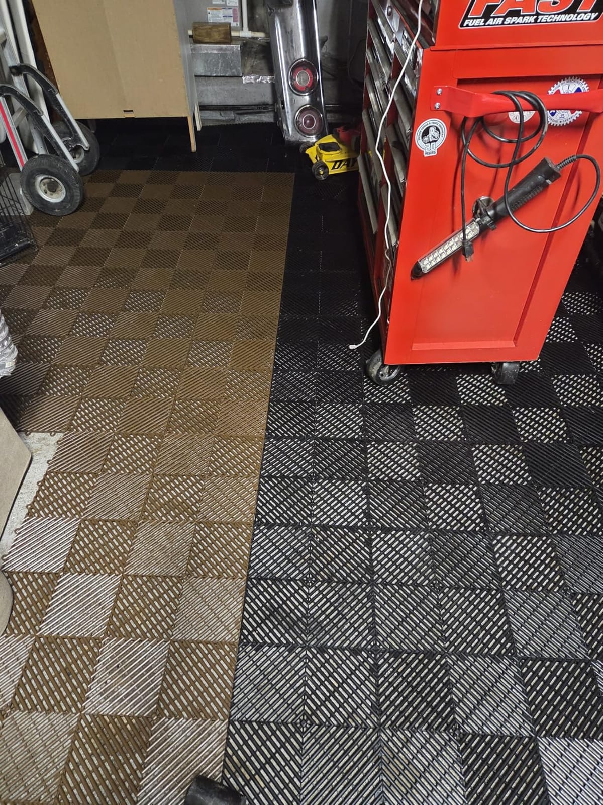 Big Floors RaceDeck Garage Floor Tiles, Interlocking Garage Flooring, Free-Flow Self-Draining Non-Slip Heavy-Duty Copolymer, Easy Install (Black, 48 Pack of 12 x 12