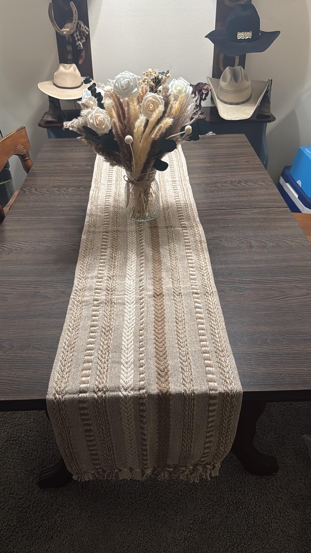 DII Farmhouse Braided Stripe Table Runner Collection, 15x72 (15x77, Fringe Included), Stone customer photo 2