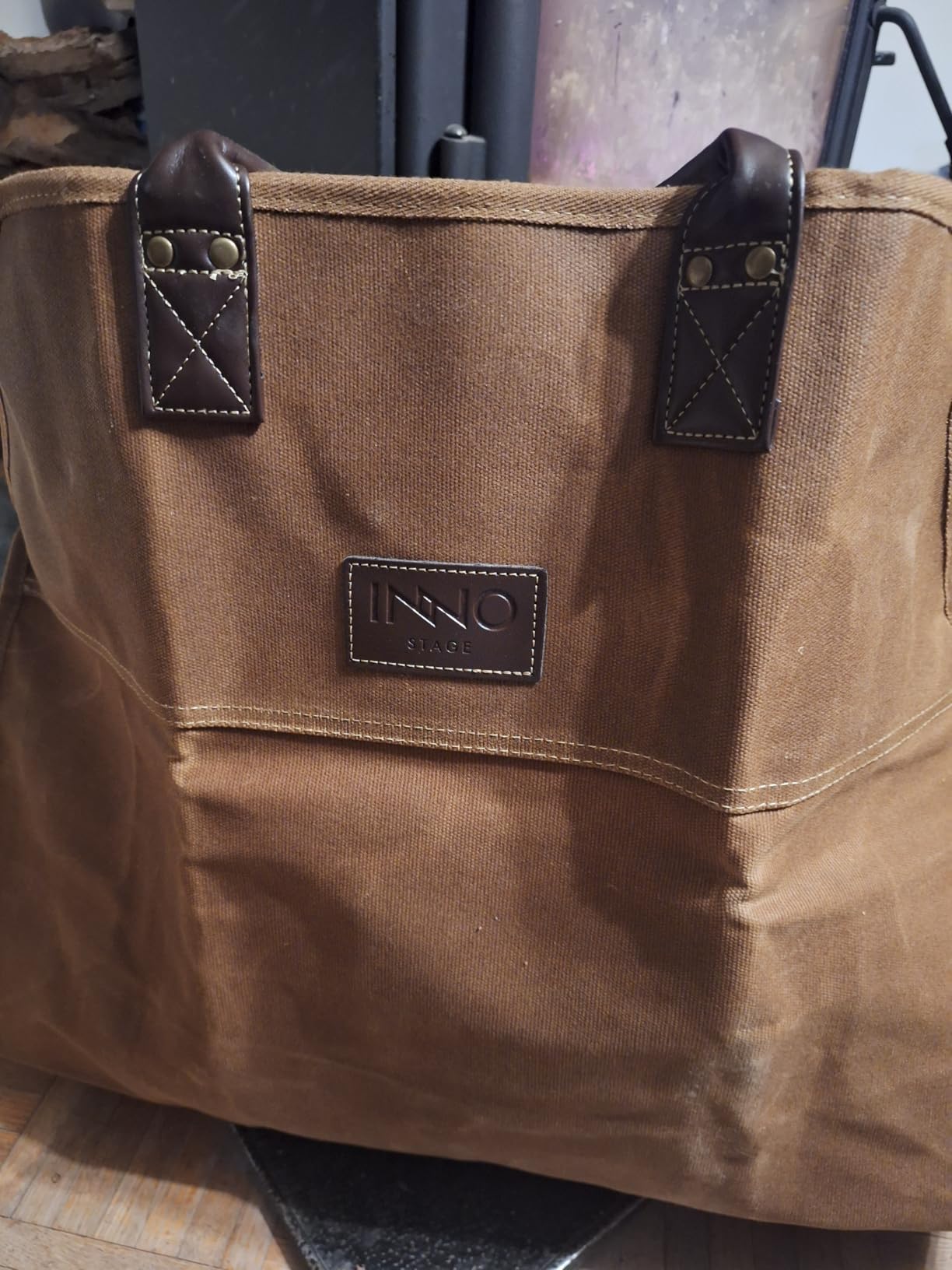 INNO STAGE Waxed Canvas Firewood Log Carrier | Extra Large Capacity, Waterproof, Heavy Duty, Wood Tote Bag Holder, for Fireplace, Wood Stove Indoor, Outdoor, Camping customer photo 2