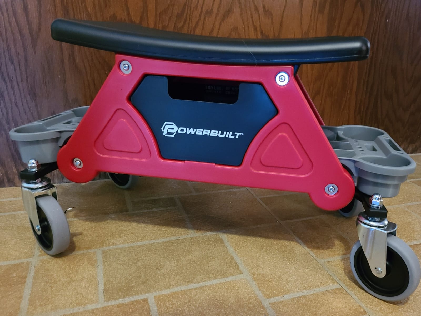 Powerbuilt Heavy Duty Roller Mechanics Seat and Brake Stool with 4-in. Rubber Swivel Casters Roll Over Anything, Big Seating Platform, Slide Out Tool Trays and Drawer 300 lb. Capacity - 240036 customer photo 1