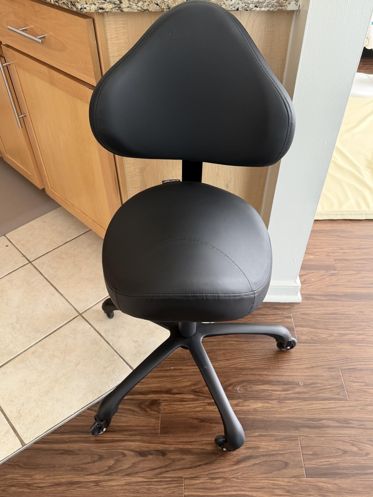 Rolling Saddle Chair with Back Support, Ergonomic Swivel Stool | Aluminum Base, Adjustable Backrest, PU Casters, 400 lb Capacity, Dental, Salon & Clinic Use customer photo 1