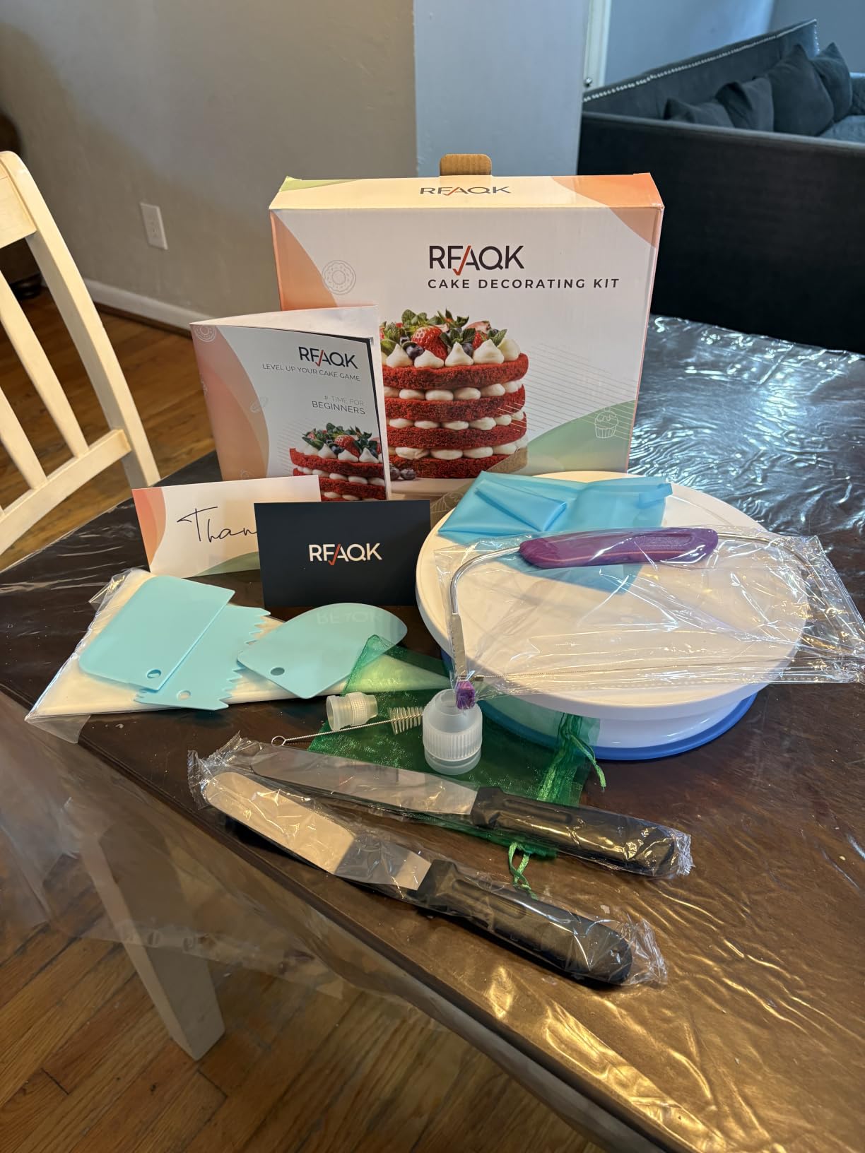 RFAQK 90PCs Cake Decorating Kit for Beginners, Baking Supplies Includes Cake Turntable, Cake Leveler, 24 Icing Piping Tips, 56 Piping Bags, 2 Couplers, Spatulas, Scrapers, Video Course and Booklet customer photo 2