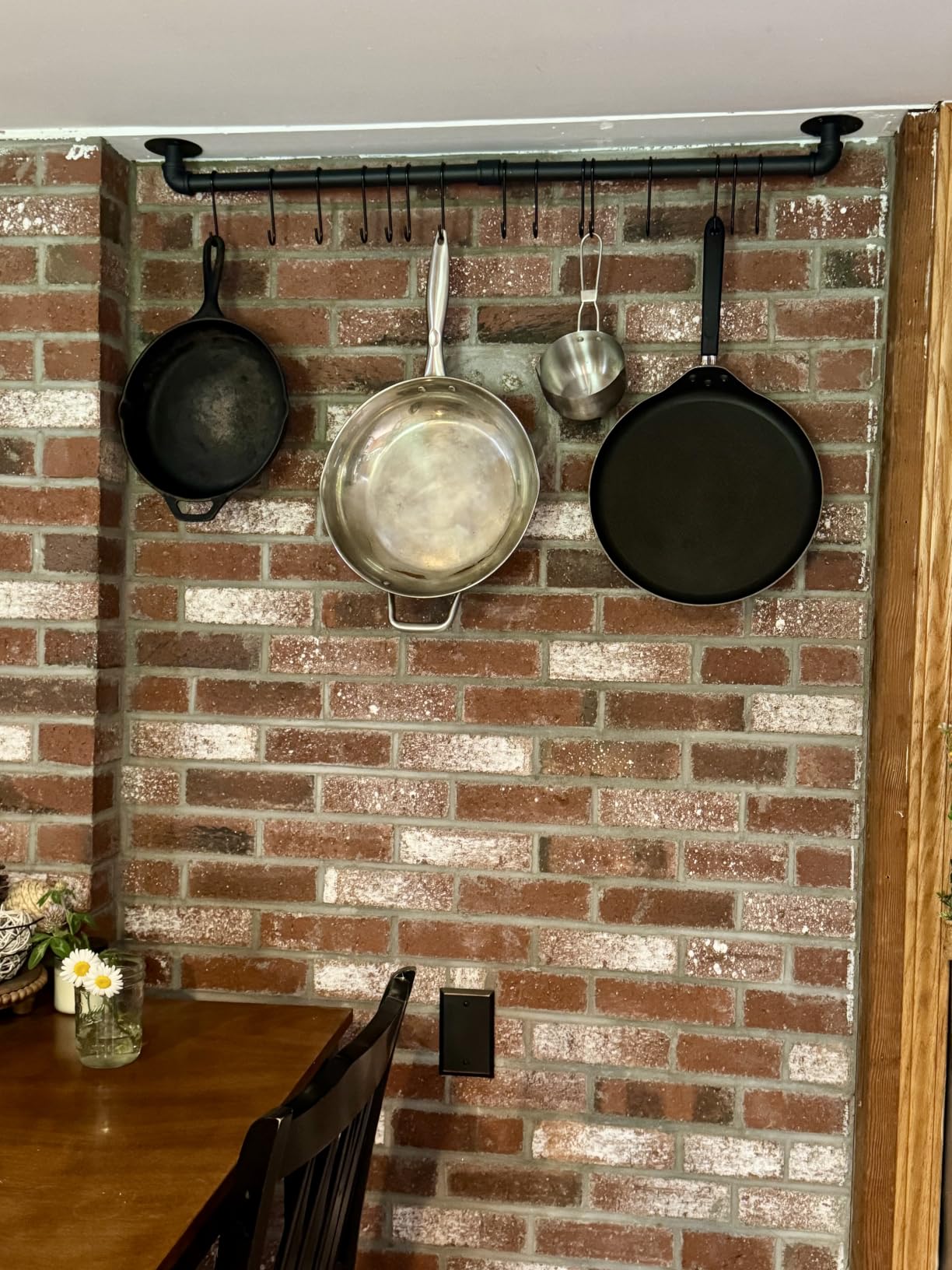 OROPY 38'' Pot Rack Wall Mounted, Iron Pipe Hanging Pot Rack, 14 S Hooks | Industrial Utensils Kitchen Hanging Rail, Pot and Pan Organizer, Pot Lid Organizer, Black customer photo 2