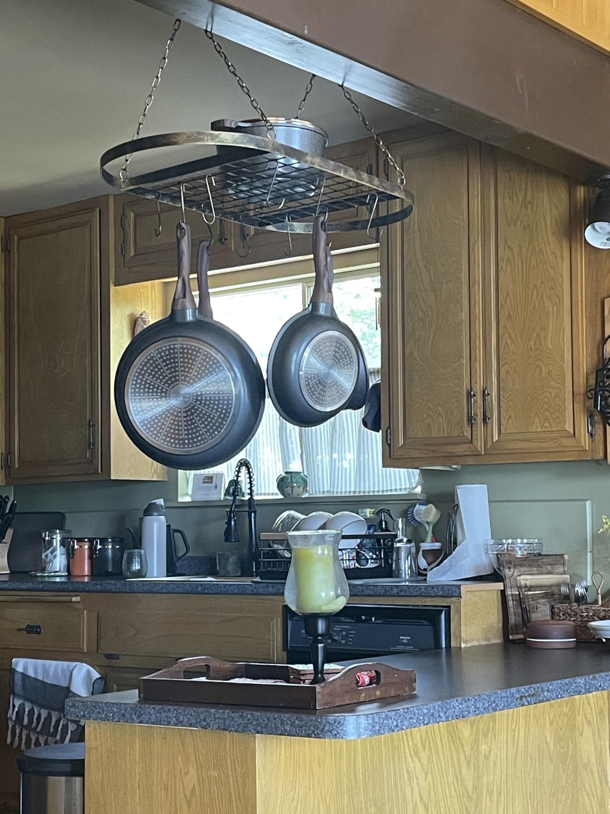 Sorbus Pot and Pan Rack for Ceiling with Hooks - Decorative Oval Mounted Storage Rack - Multi-Purpose Organizer for Home, Restaurant, Kitchen Cookware, Utensils, Books, Household (Hanging Chrome) customer photo 2