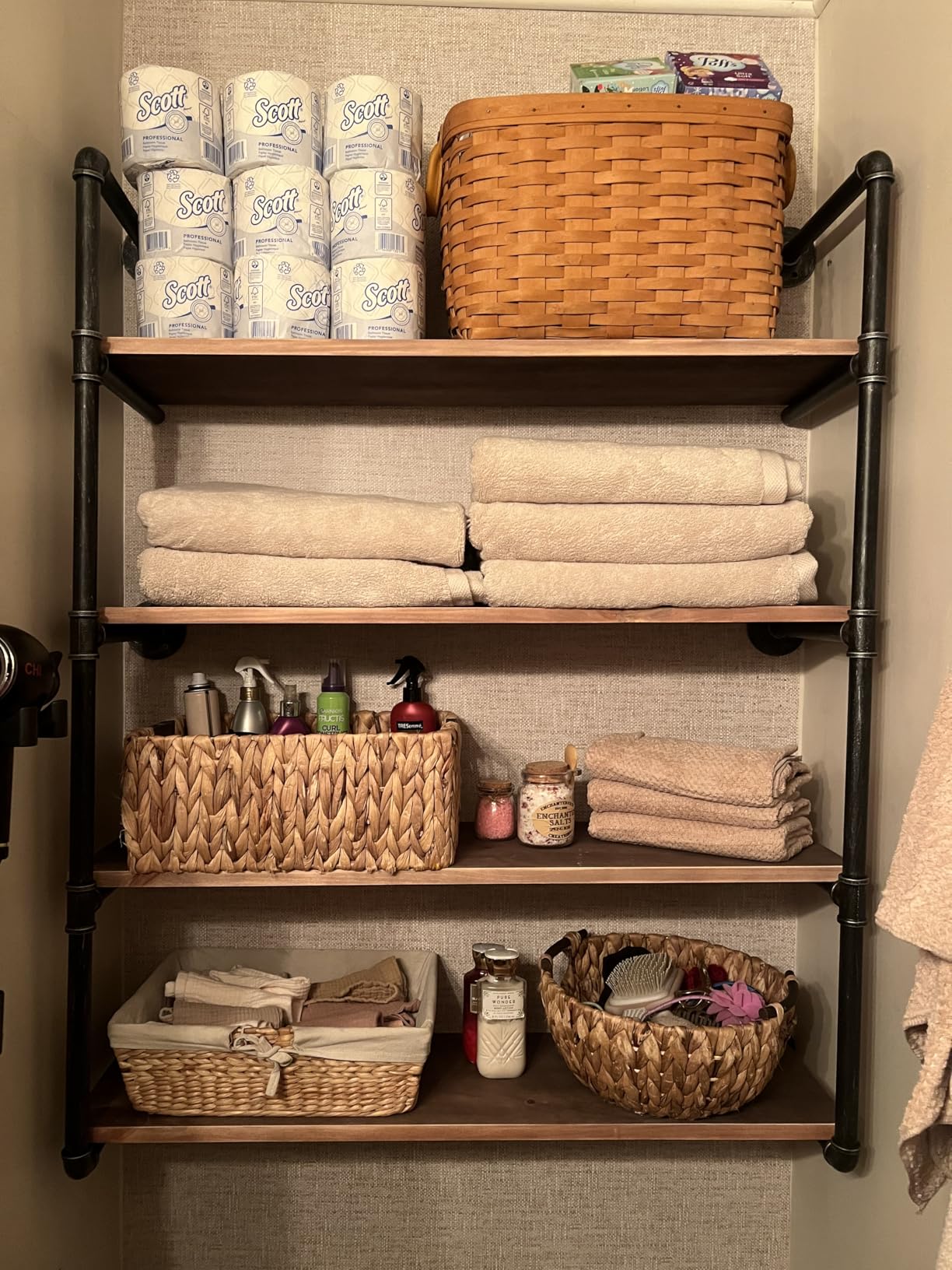 Industrial Pipe Shelving Wall Mounted, 36in Rustic Metal Floating Shelves, Steampunk Real Wood Book Shelves, Wall Shelf Unit Bookshelf Hanging Wall Shelves, Farmhouse Kitchen Bar Shelving (3 Tier) customer photo 1