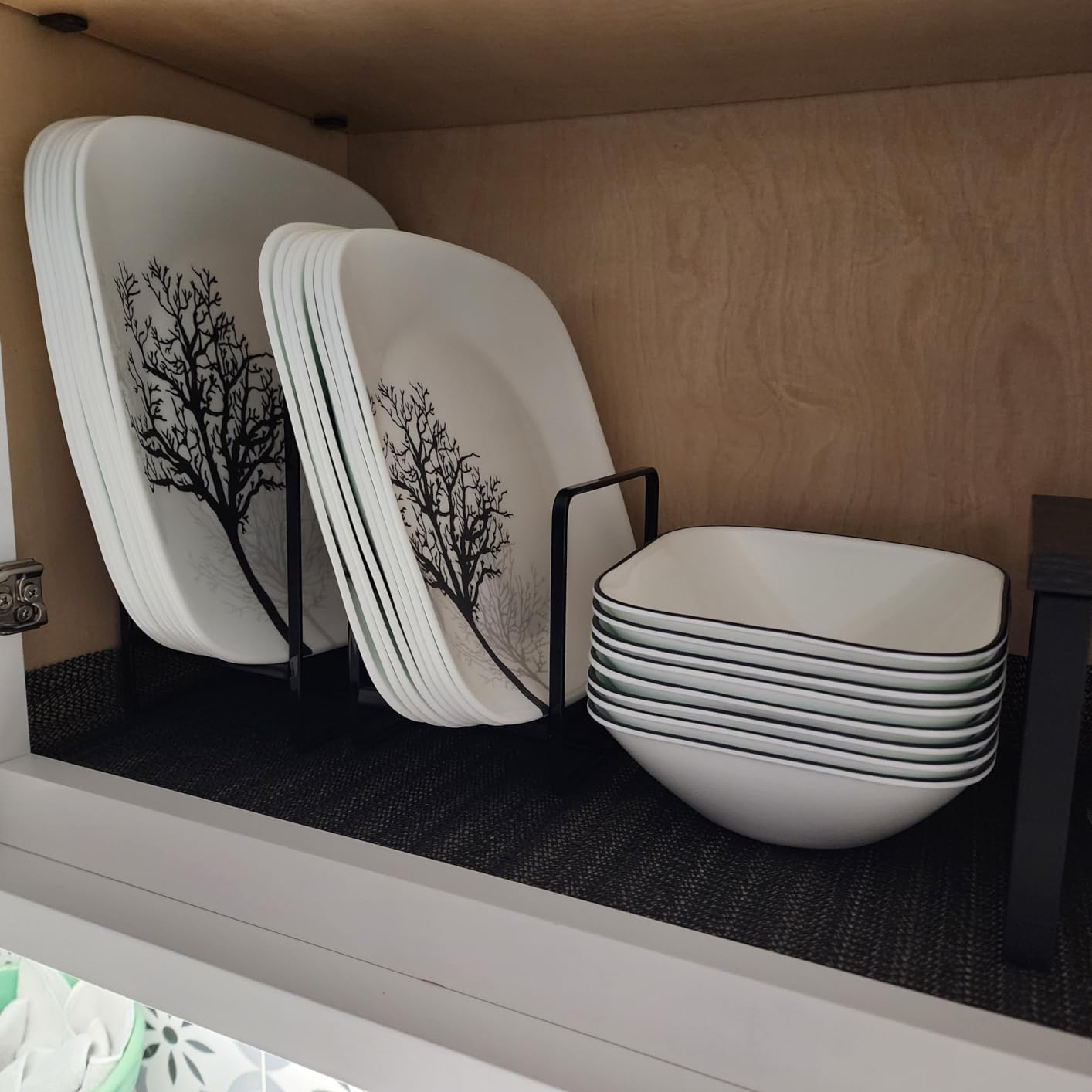 Corelle Vitrelle 18-Piece Service for 6 Dinnerware Set Triple Layer Glass and Chip Resistant, Lightweight Square Plates and Bowls Set, Timber Shadows customer photo 1