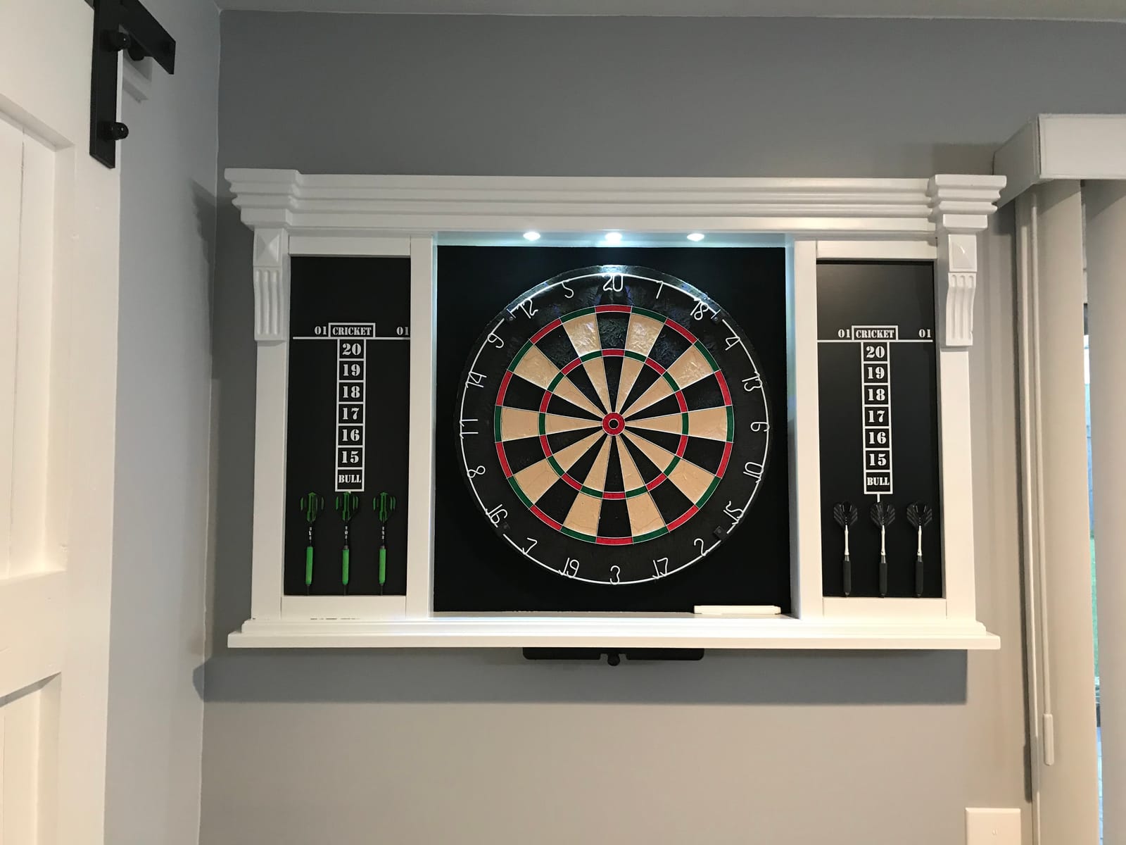 Barrington Woodhaven Dartboard Pub Style with LED Lights, Pre-Assembled | Pre-Assembled LED Pub-Style Dartboard Cabinet With 18