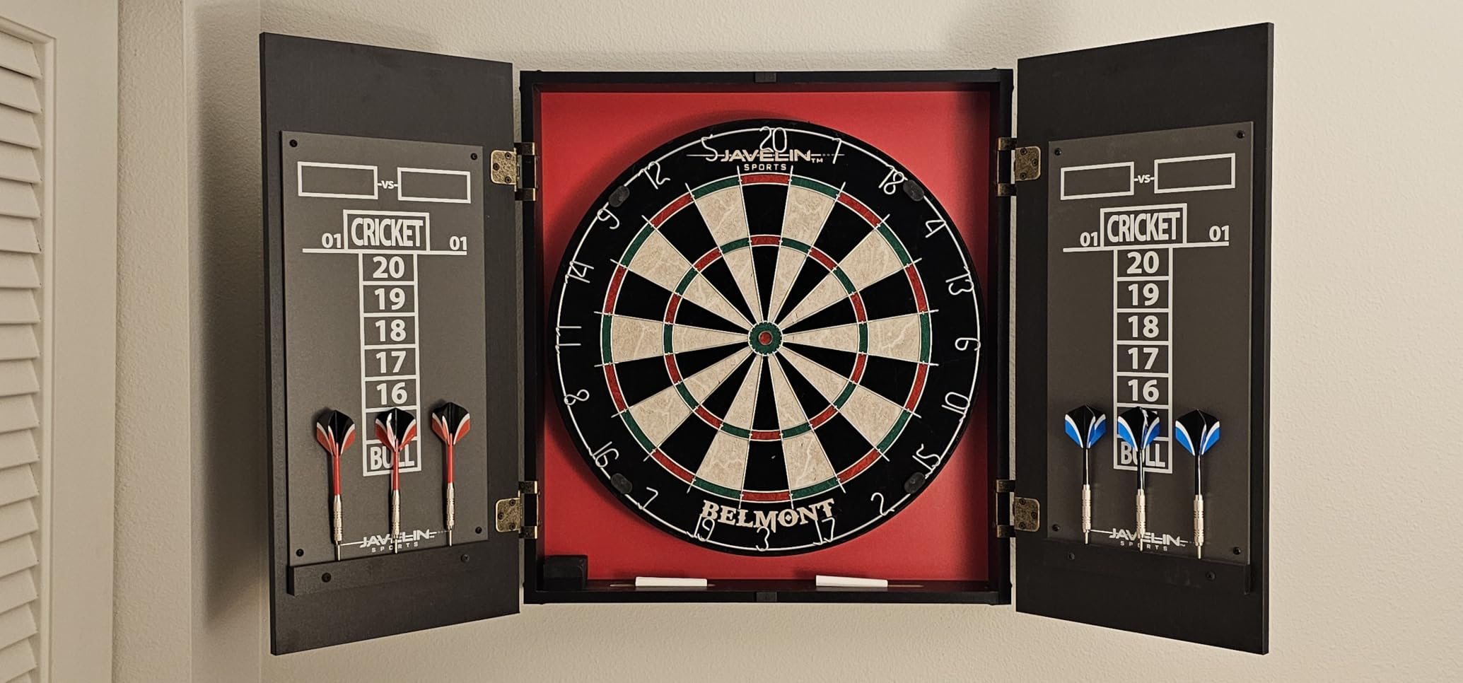 EastPoint Belmont Dart Board Cabinet, 6 Steel Tip Darts, Game Room Decor | Official Size, Self-Healing Sisal, Staple-Free Bullseye, Built-In Scoring & Storage, Man Cave Decor, For Family Game Nights customer photo 2