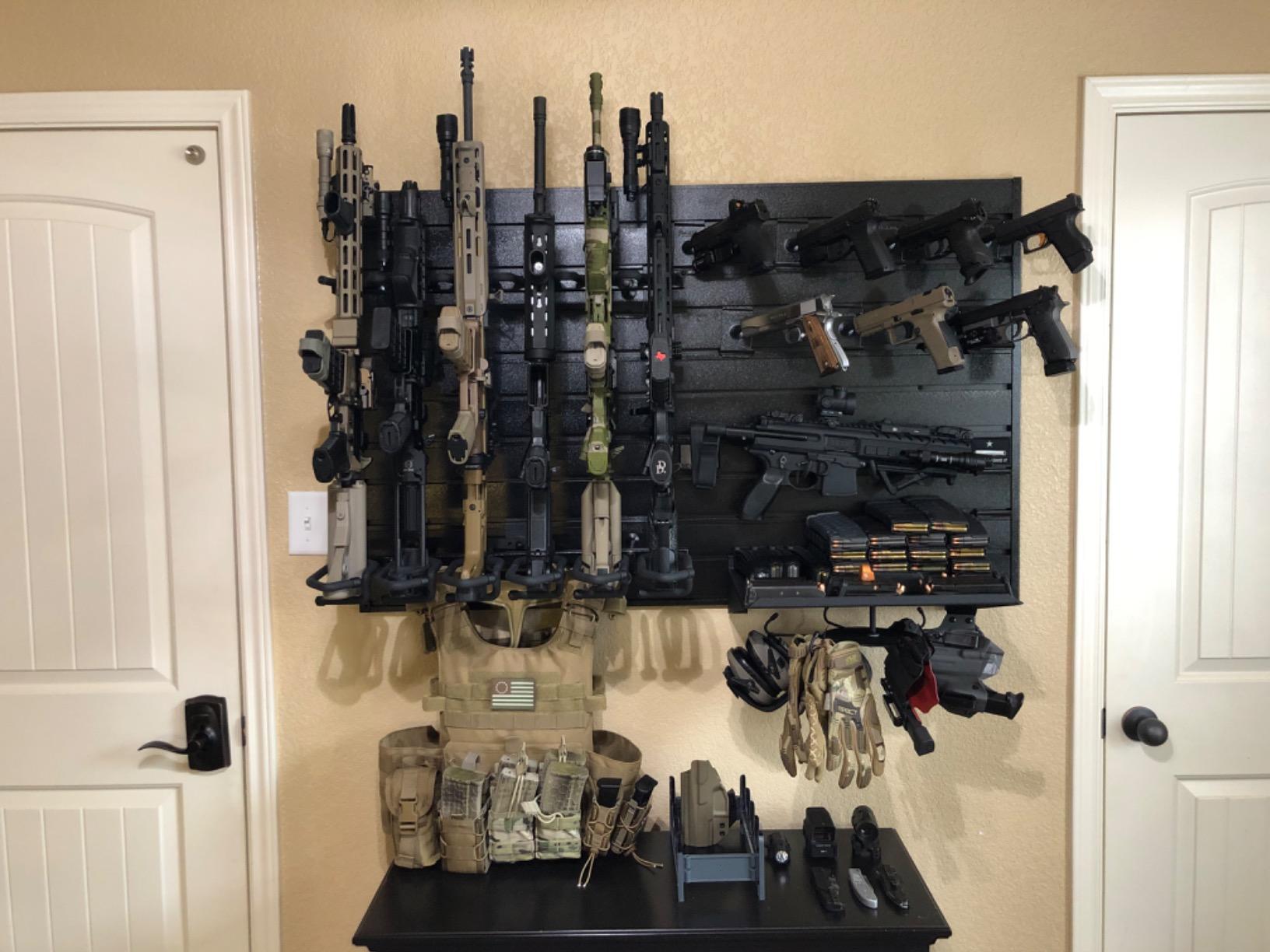 Gun Wall Mount Display, Modular Tactical Wall for 6 Pistols and 6 Rifles, Police Gear Rack and Equipment Organizer, Heavy-Duty Aluminum Slatwall Gun Storage System customer photo 2