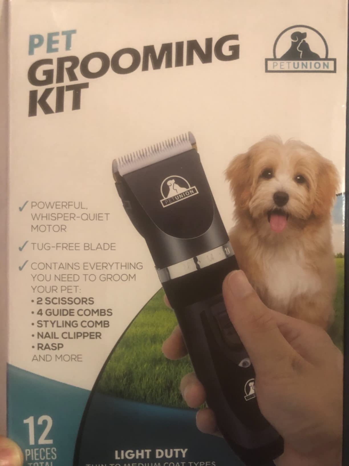 Pet Union Professional Dog Grooming Kit - Cordless Low Noise Dog Clippers for Grooming Thick Coats - All Pet Safe Cat Hair Trimmer - Pet Grooming Kit Includes Dog Hair Clippers, Nail Trimmer & Shears customer photo 1